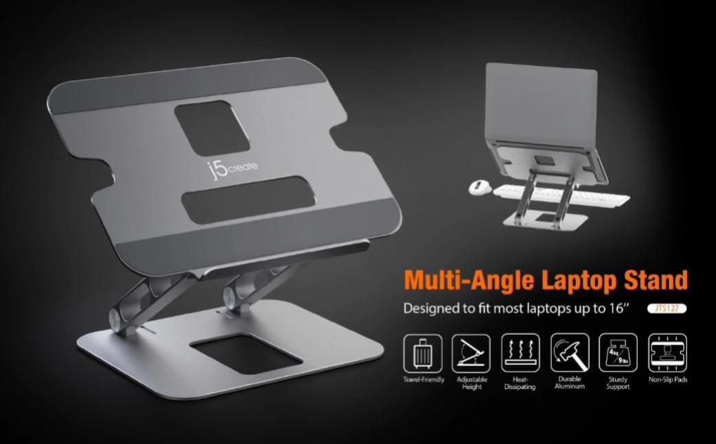 J5create Multi Angle Aluminum Laptop Tablet Stand Foldable Adjustable Height