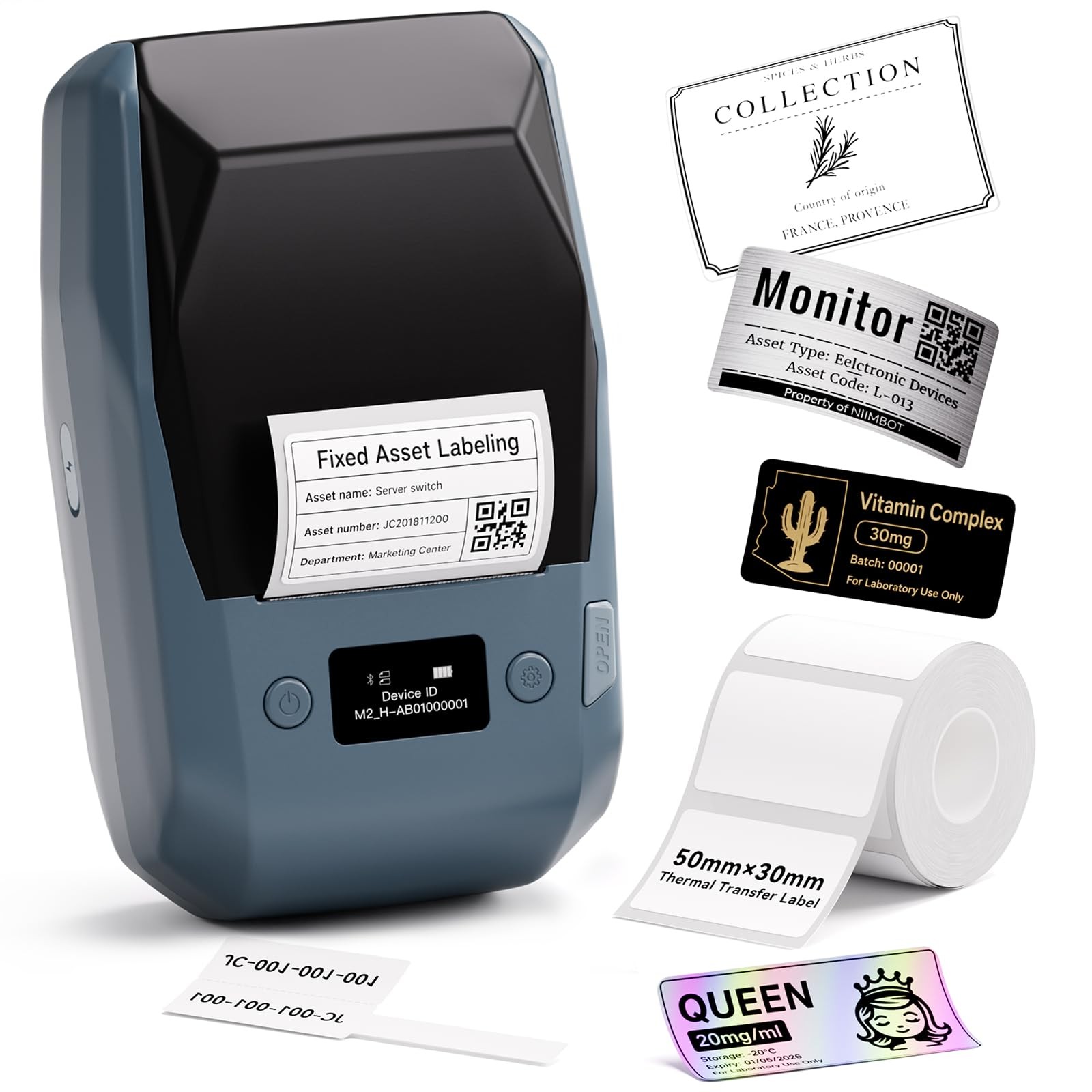NIIMBOT M2 Label Maker with Tape 2Inch Thermal Transfer Label Printer, Blue
