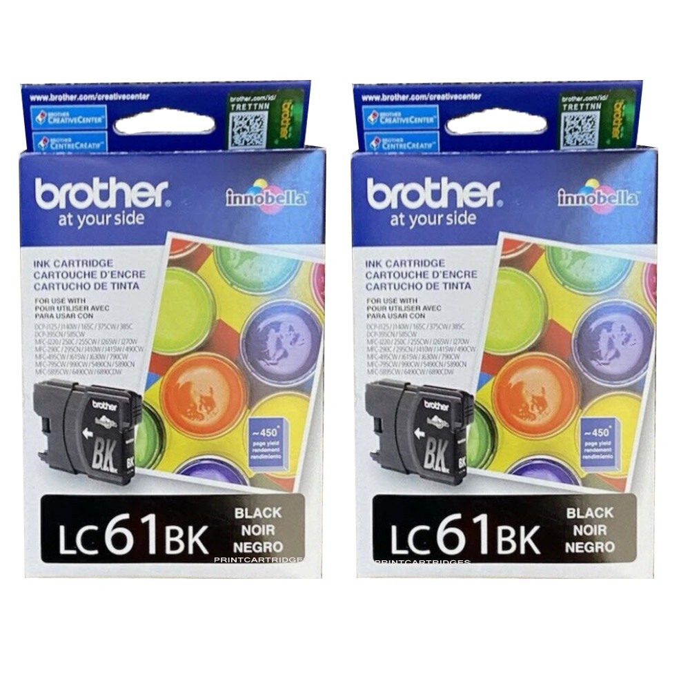 2pcs Genuine Brother LC61 Black Ink Cartridges LC61Bk