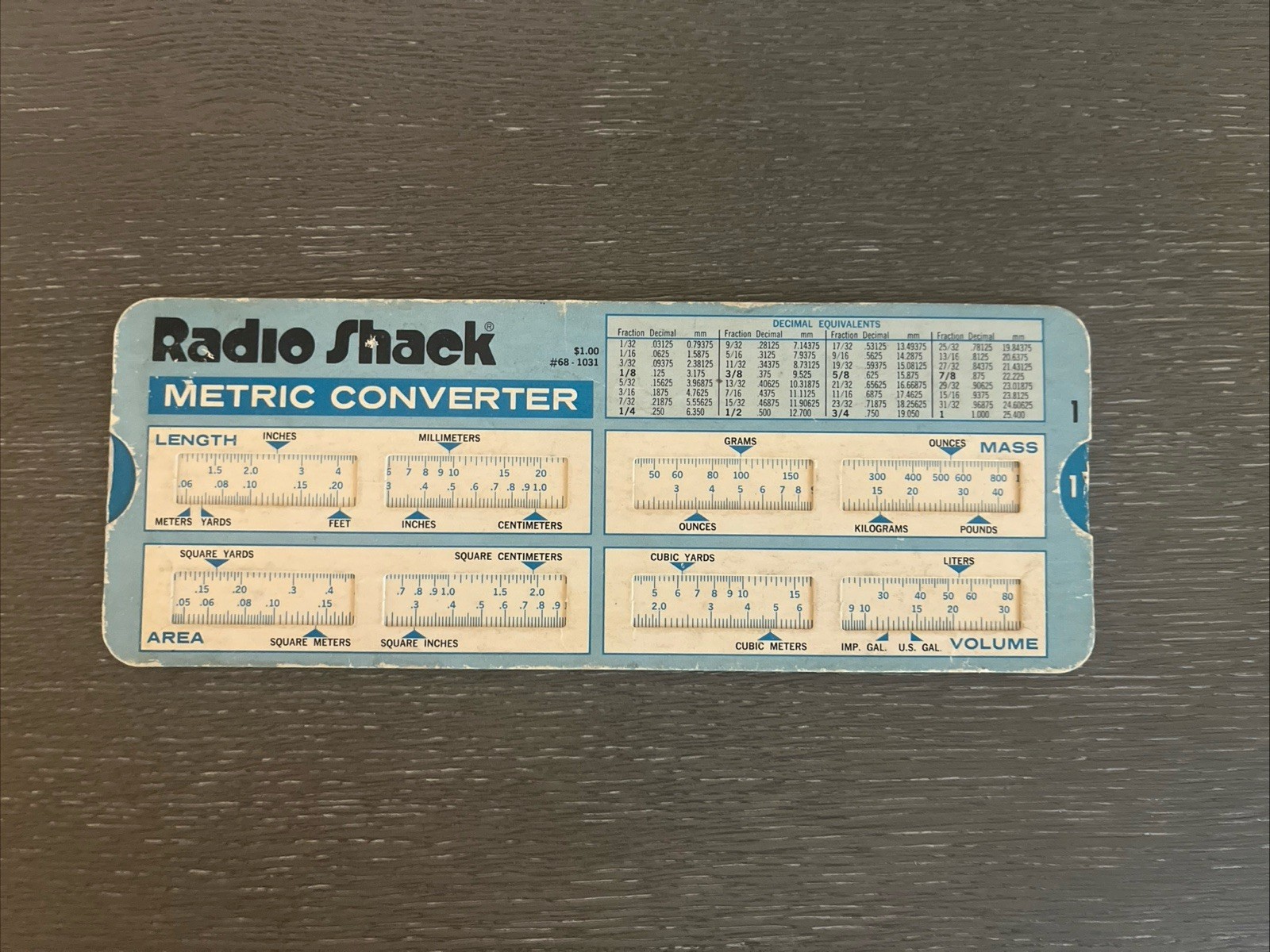 Vintage Radio Shack Double Sided Metric Converter Card made by Tandy Co