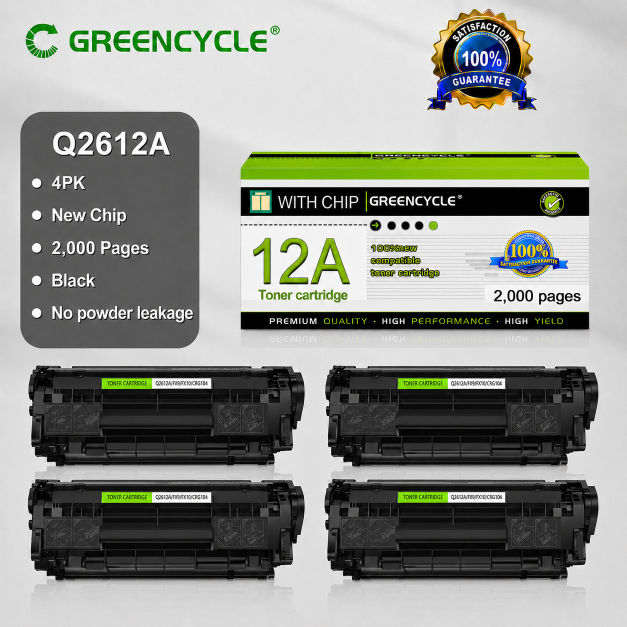 4PK 12A toner Cartridge for HP Q2612A Black LaserJet 1020 1022 1012 3050 3020
