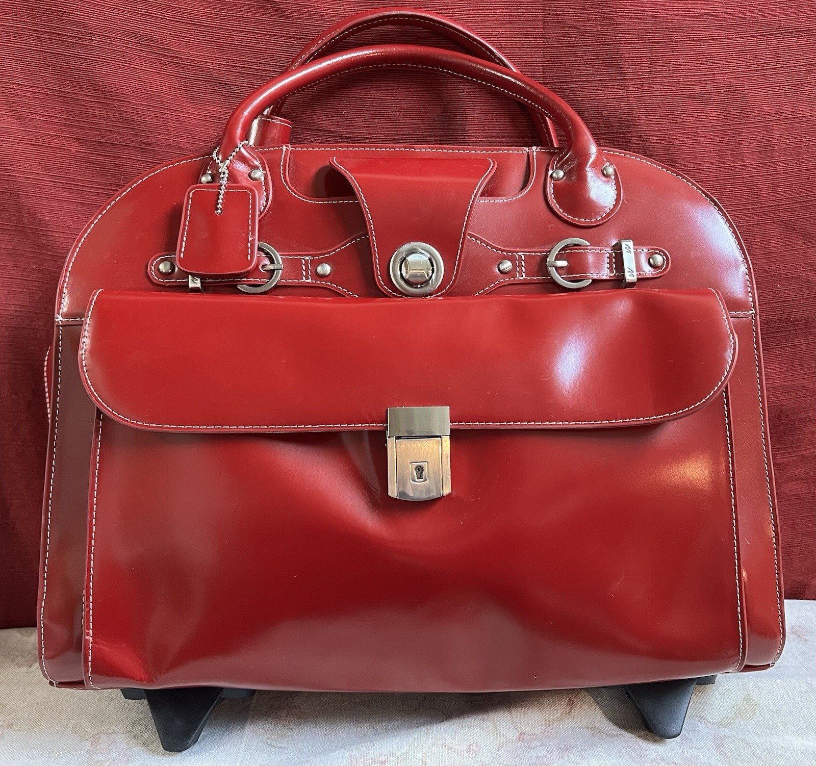 McKlein Full Grain Leather Edgebrook  L Series Rolling Laptop Briefcase