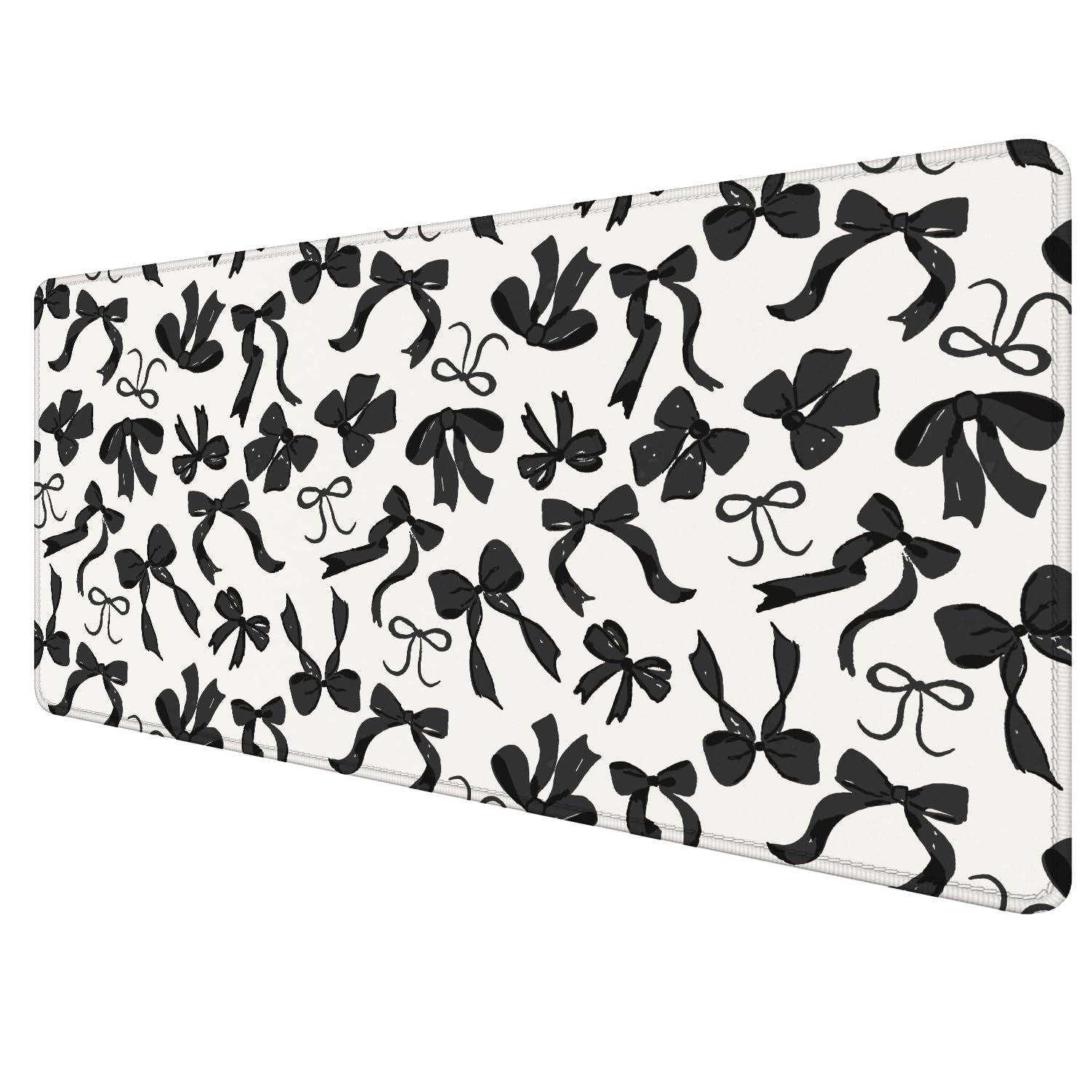 Coquette Black Bow Large Pad 31.5x15.7inch, Trendy Preppy Black White Bow Lar...