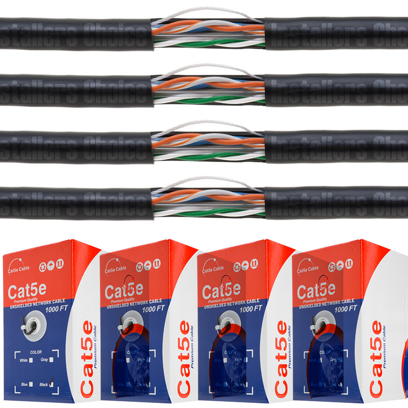 Lot 4 Cat5e 1000FT Outdoor Cable Cat5 UV Rated Direct Burial Ethernet Network 