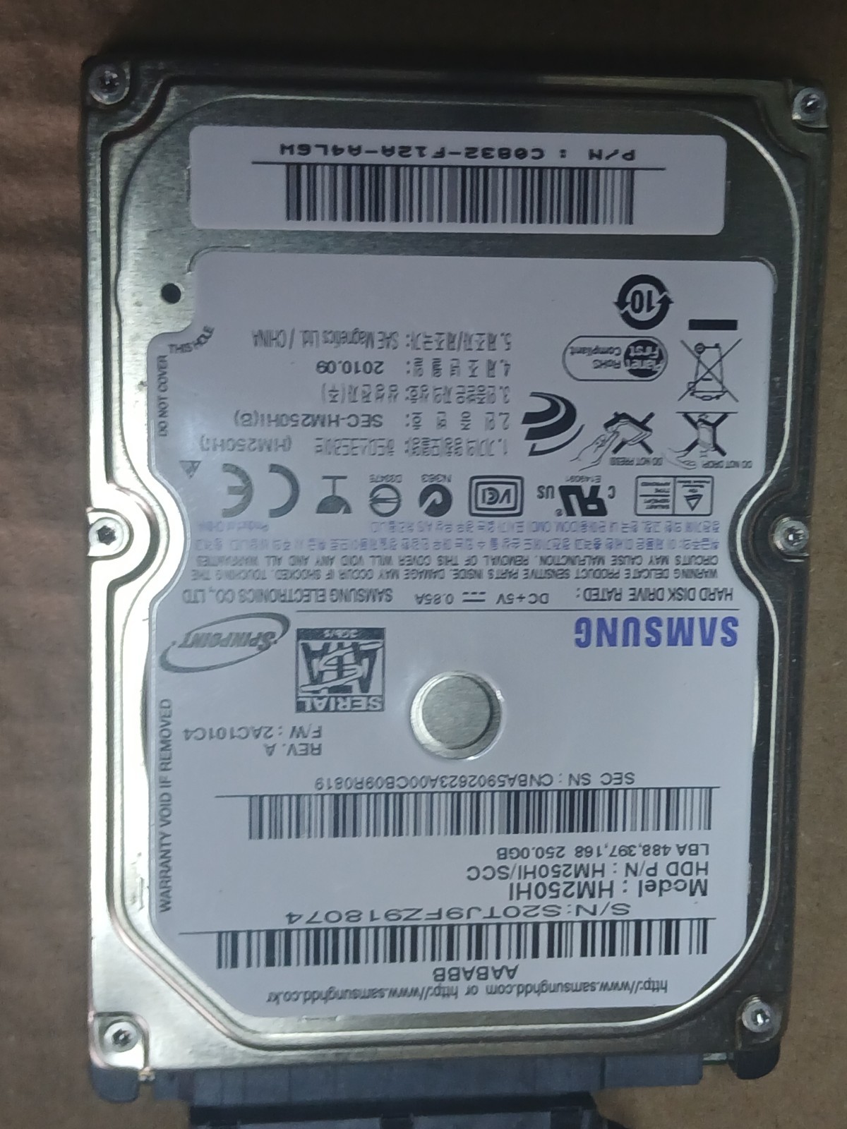 Samsung 250GB SATA Laptop Hard Drive 5400RPM 2.5" HM250HI 