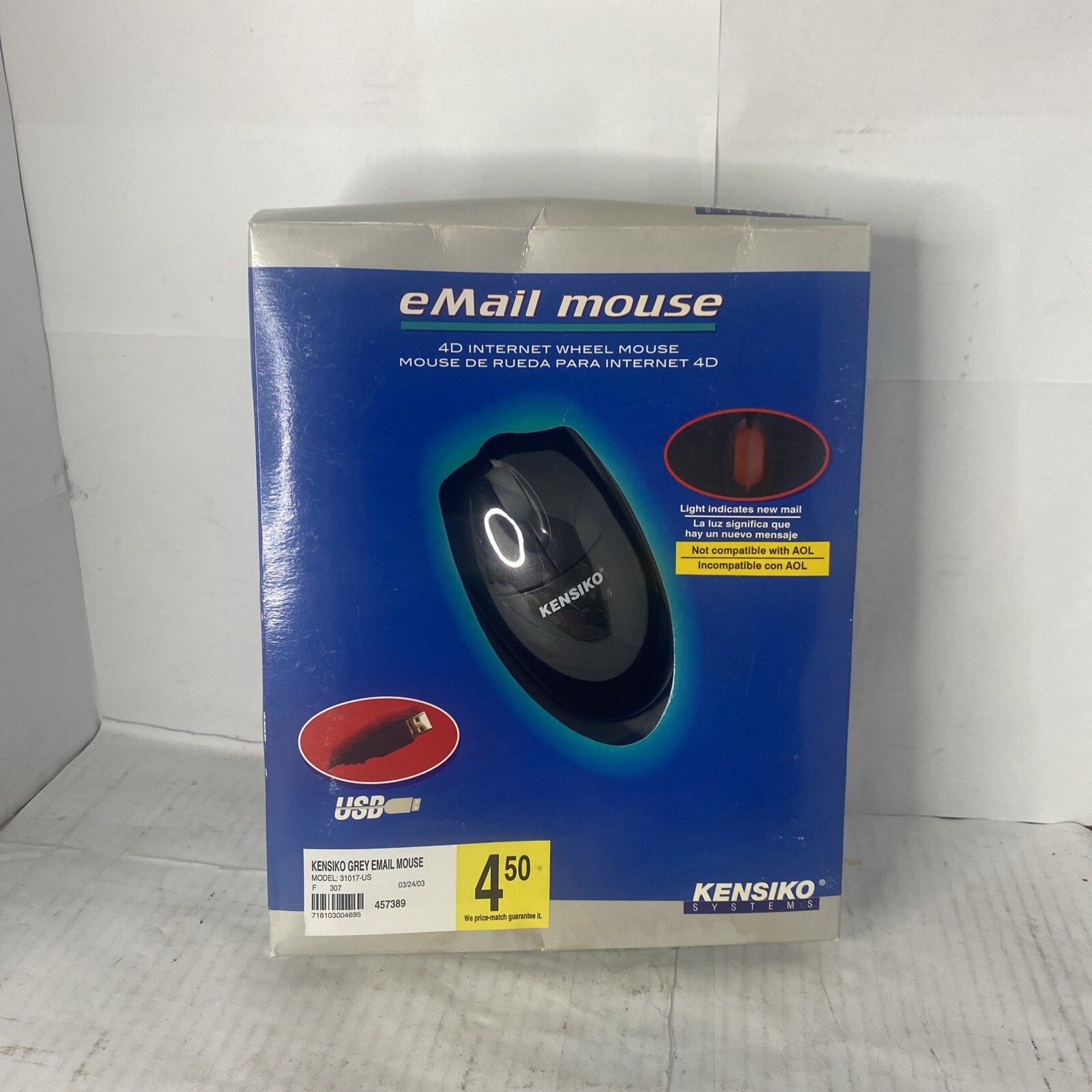 Vintage KENSIKO eMAIL MOUSE - 4D Internet Wheel Black Mouse Brand New In Box