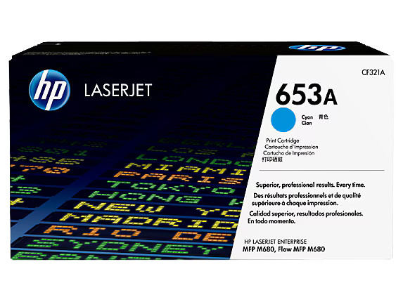 New Open Box HP 653A Cyan LaserJet Toner Cartridge, CF321AC