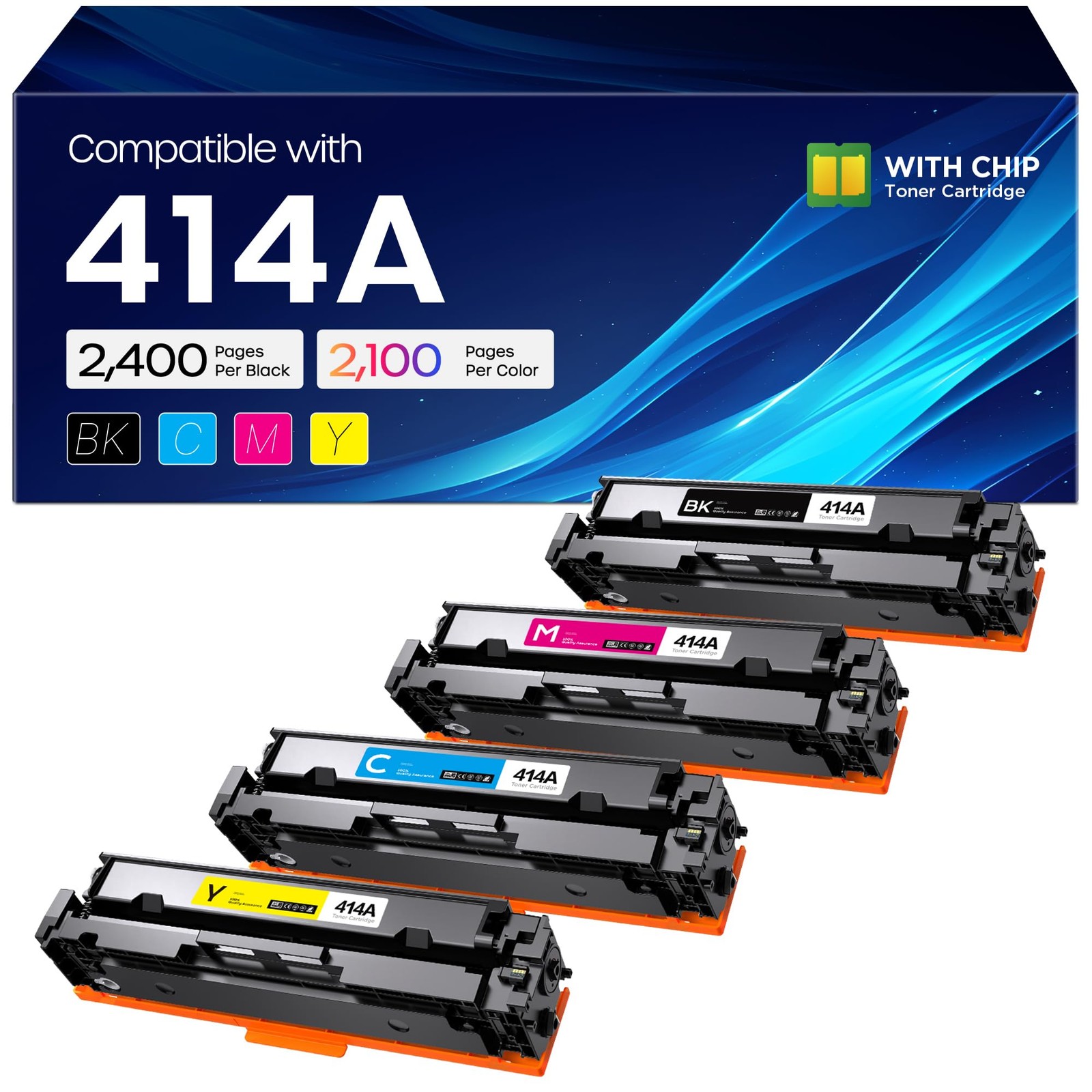 ** NEW HP Toner | 414A / 414X | Black / Color | With Chips | Compatible | 4-Pack
