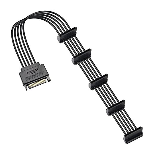 15Pin SATA Male to 5 x 15 Pin SATA Female Hard Drive Power Right Angle Splitt...