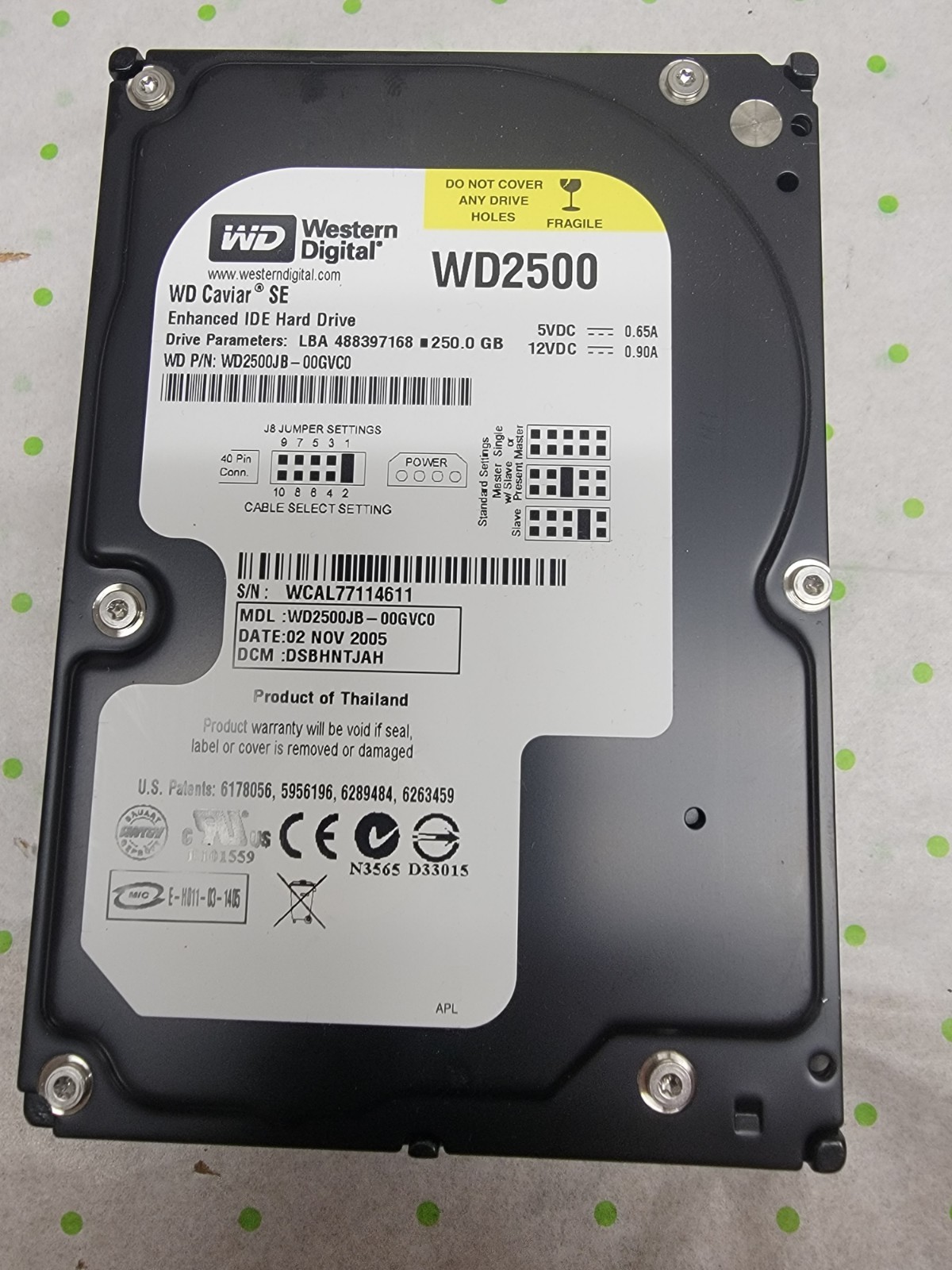 WD WD2500JB-00GVC0 250GB 7.2K RPM 8 MB Ultra IDE ATA/100 3.5" HDD Hard Drive