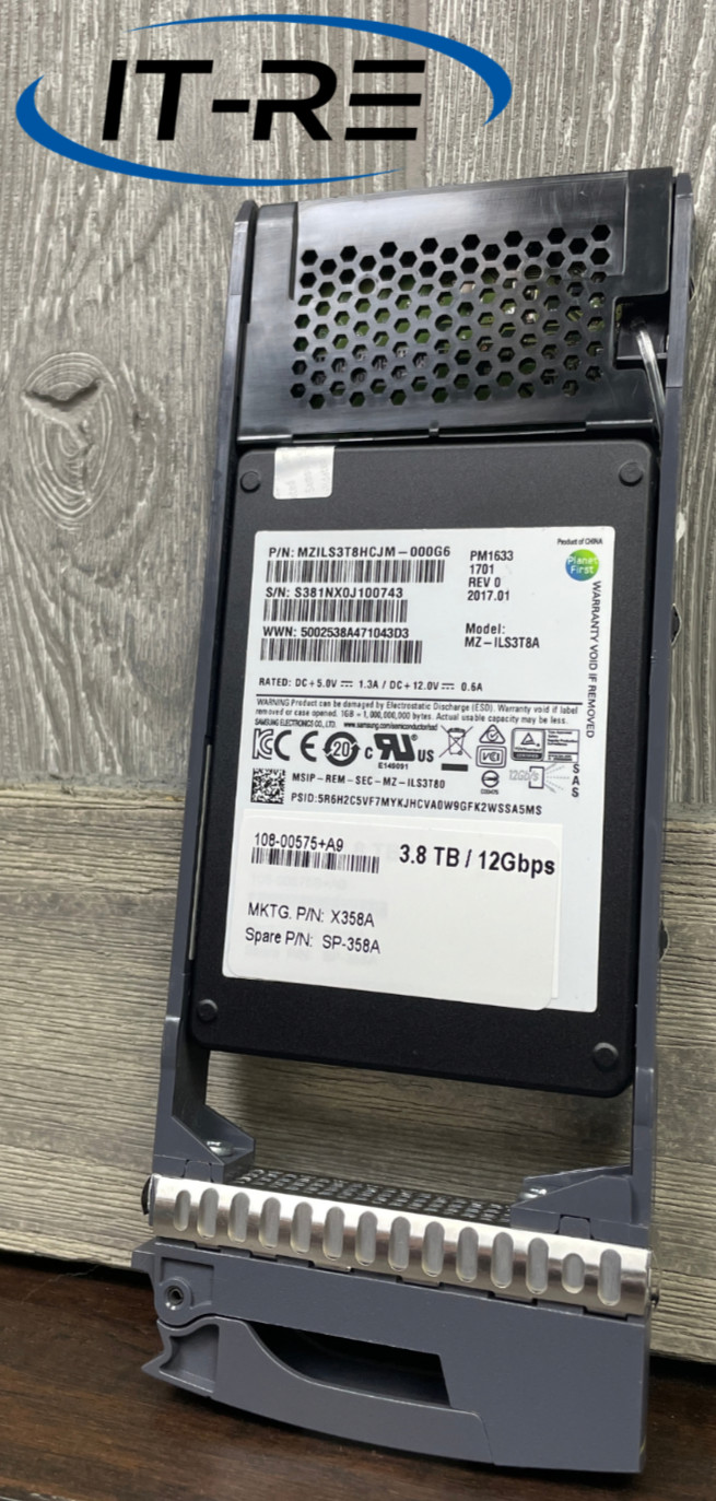 Netapp X358A 3.84TB SAS 12Gbps 2.5" SSD Samsung MZ-ILS3T8A 100% SSD Health Caddy
