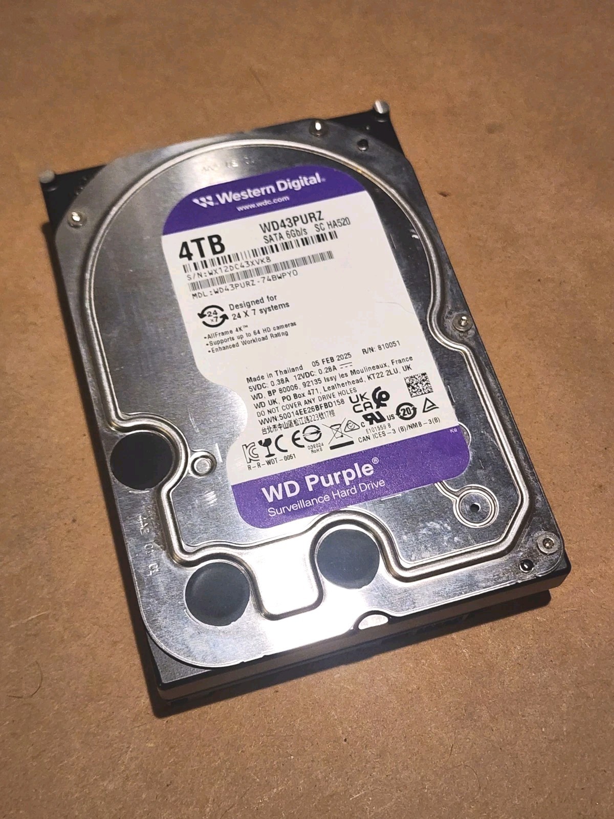 Western Digital Purple 4TB Surveilance Hard Drive *LOW HOURS*