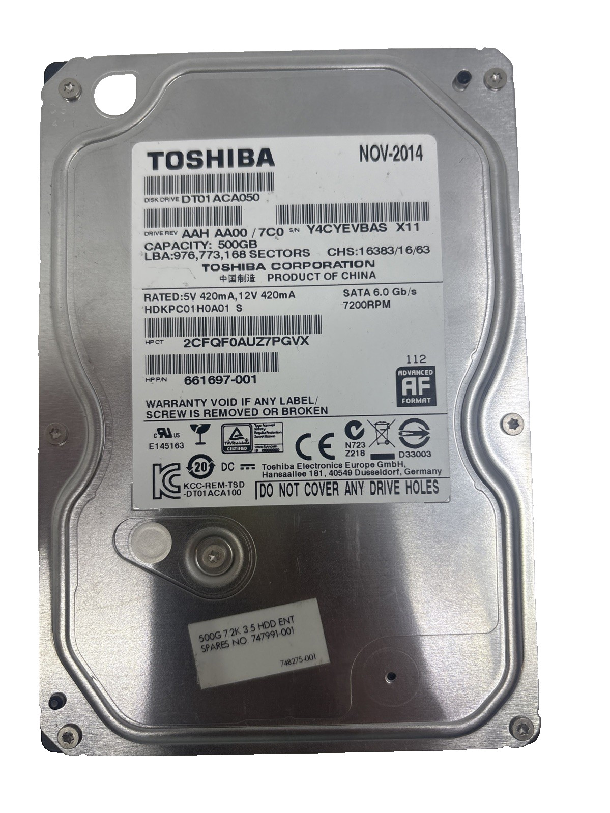 LOT OF 5 Toshiba DT01ACA050 HDKPC01D0A05 S AA21/810 3.5" China 500gb Sata HDD