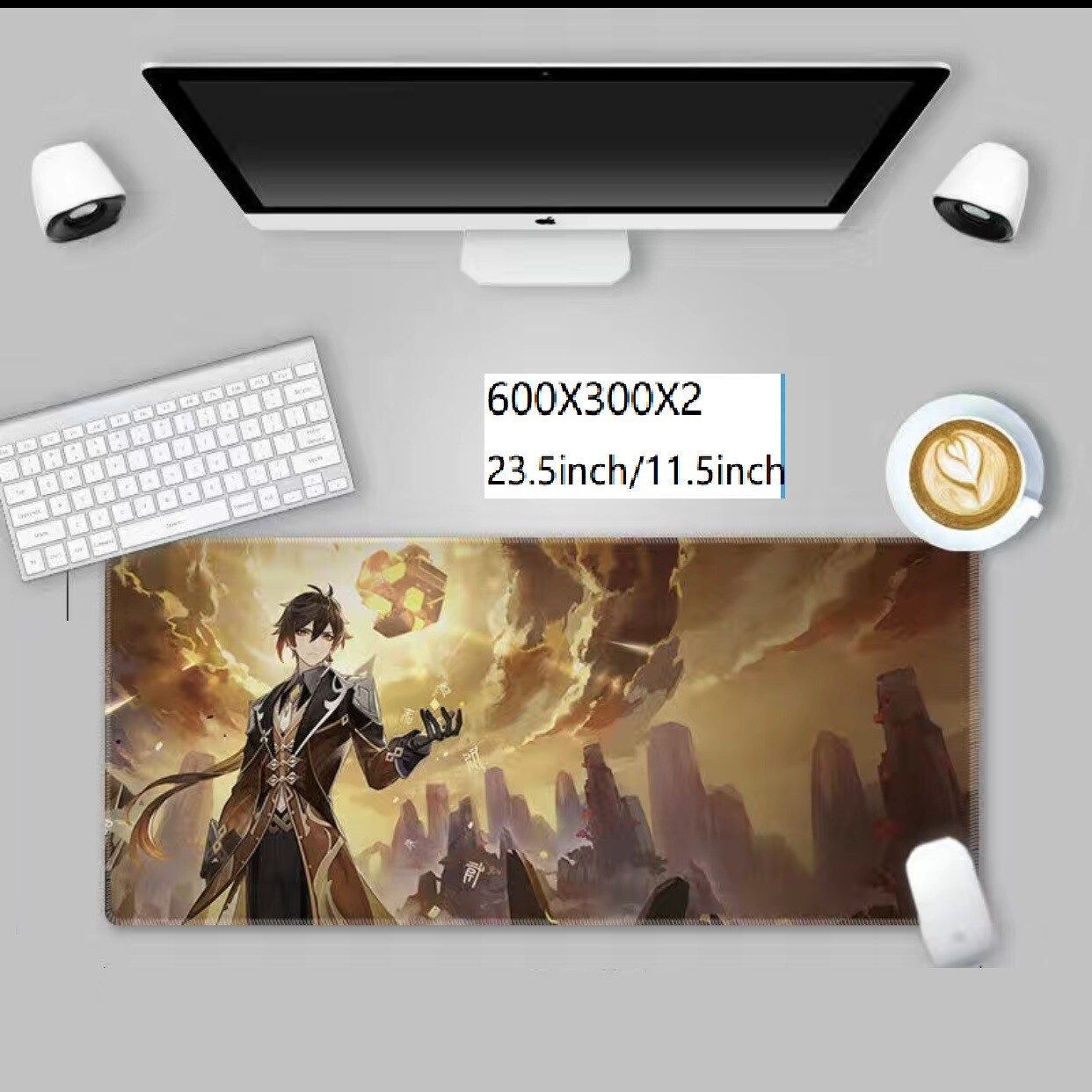 Genshin Impact Mouse Keyboard Pad.600MMx300MMx2MM/23.5inch/11.5inch.