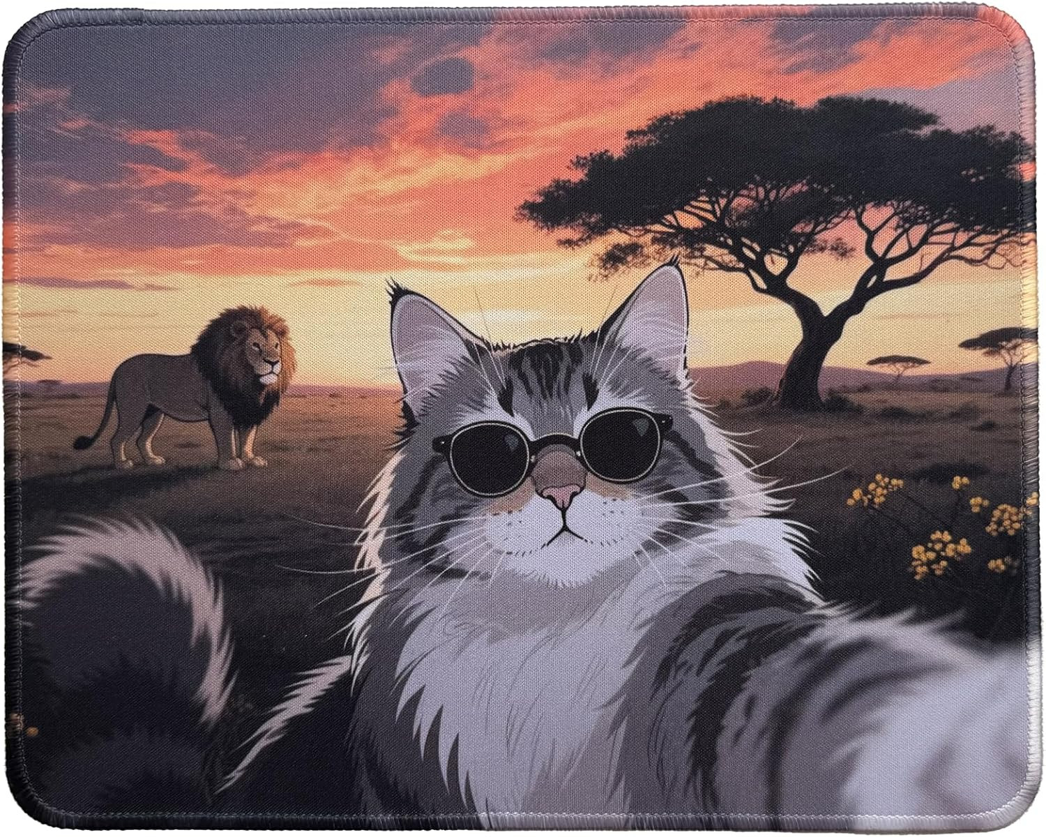 Cute Cat Mouse Pad with Stitched Edge Washable Cat Design Mousepad