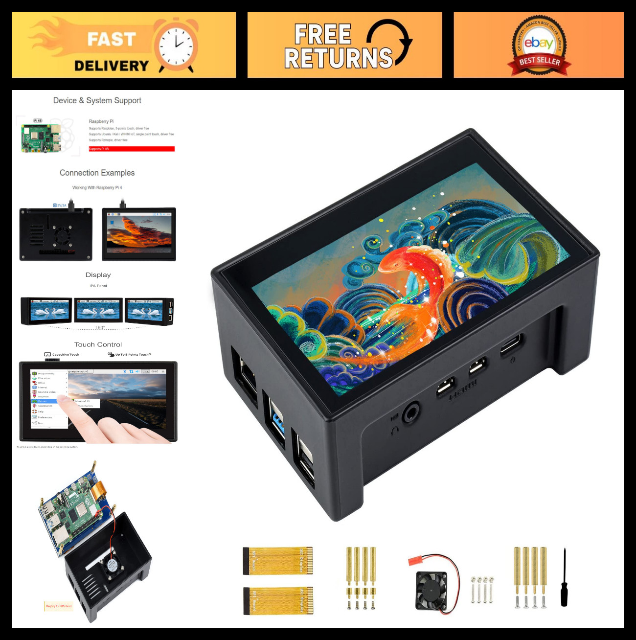 4.3" Touch Screen DSI LCD Monitor for Raspberry Pi 4B - IPS Capacitive, 800x480,