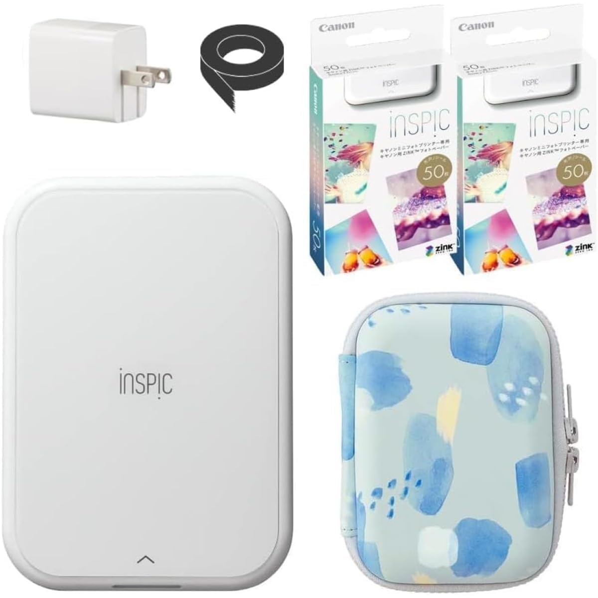 Canon iNSPiC PV-223 Smartphone Photo Printer White Case Blue Set with 100 Sheets
