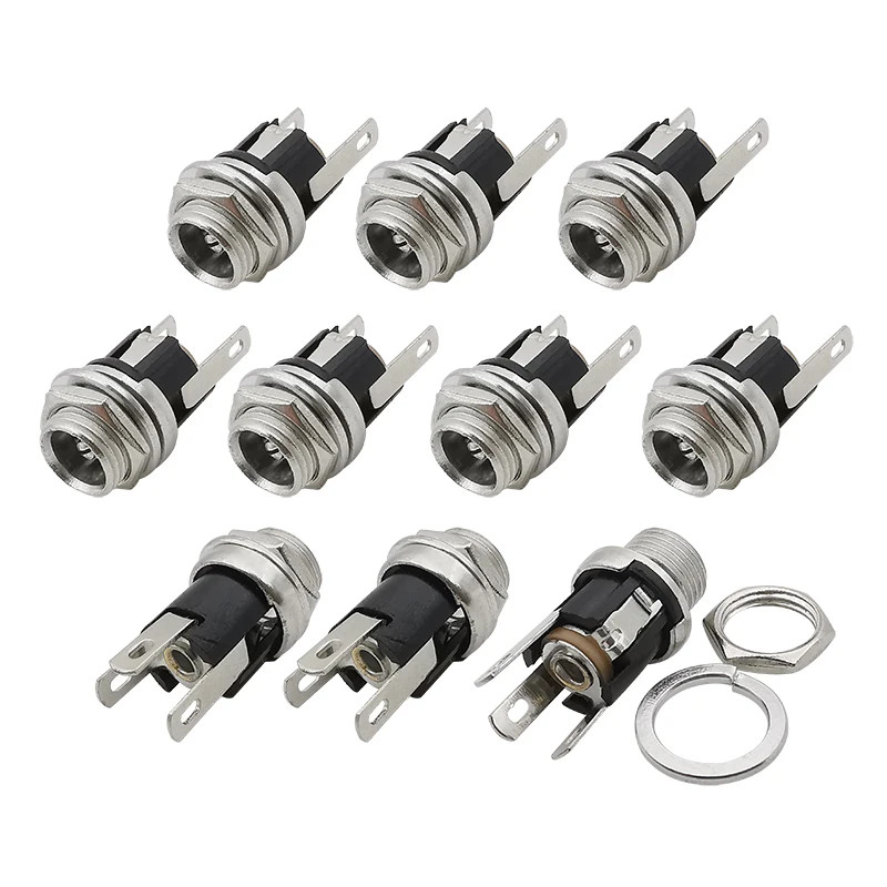 10Pcs 5.5x2.1mm DC Power Female Jack Panel Mount Terminal 3 Pin 5.5 * 2.1mm...