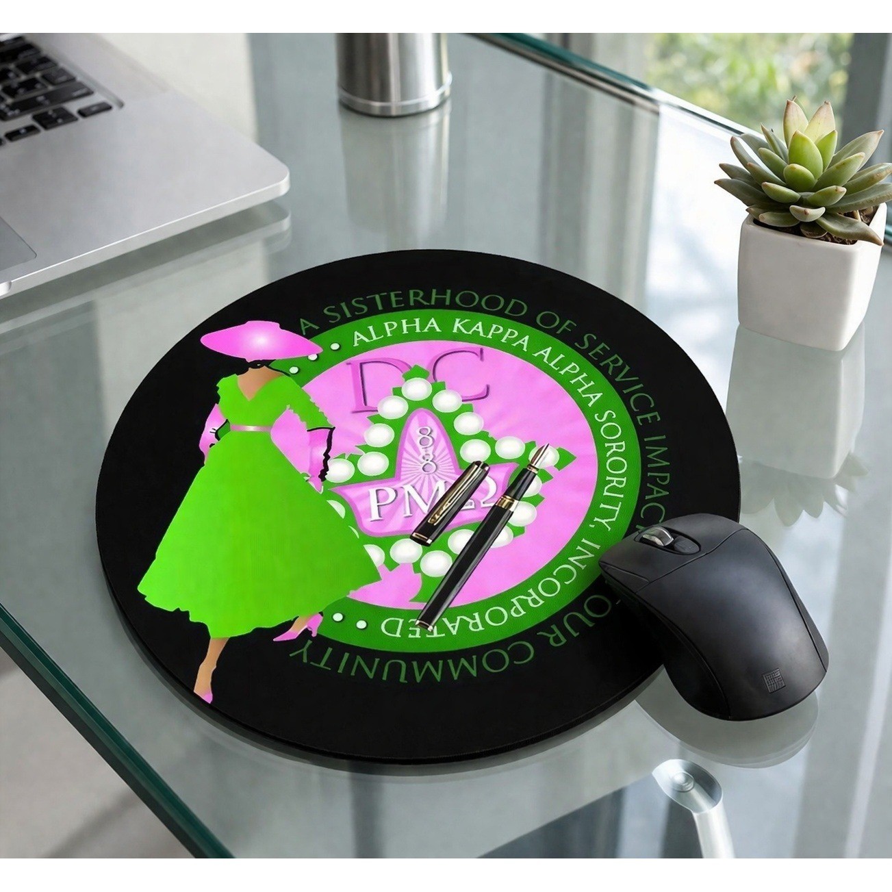 AKA Alpha Kappa Alpha Mouse Pad Black with Lady Silhouette Design
