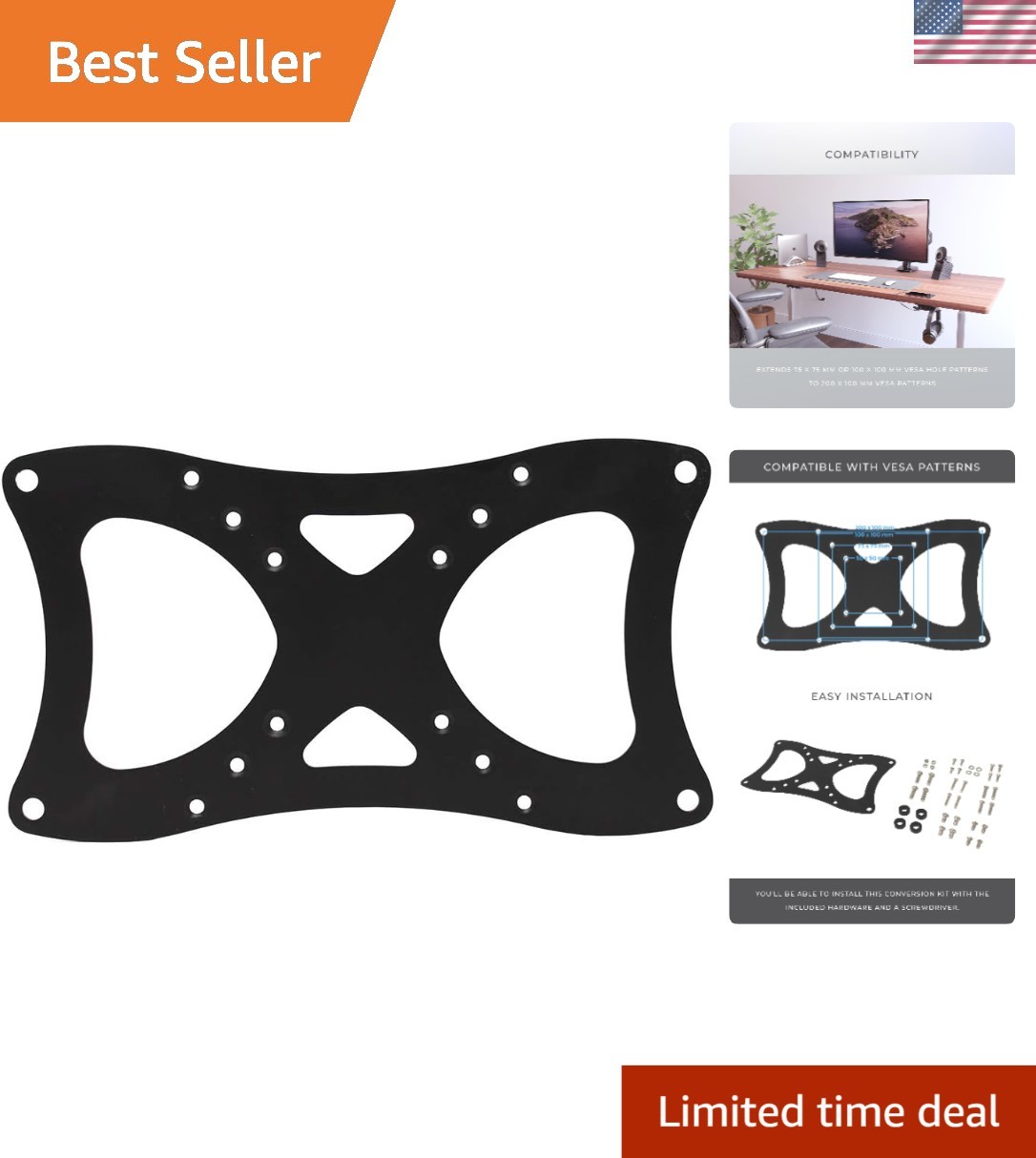 VESA Mount Adapter Plate 75x75 & 100x100 to 200x100mm