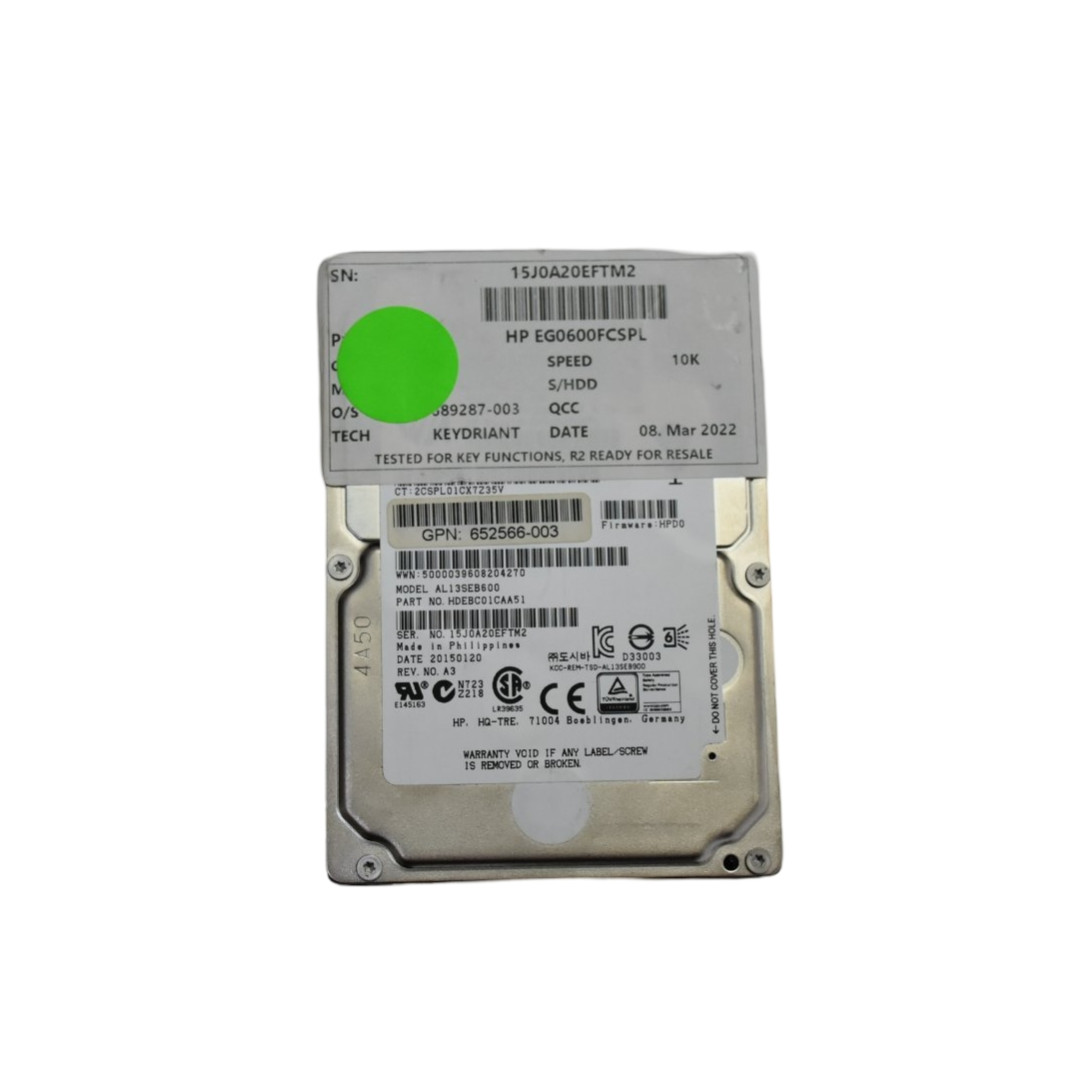 HP 689287-003 600GB 10K RPM 6G SAS 2.5" SFF SC Enterprise HDD EG0600FCSPL