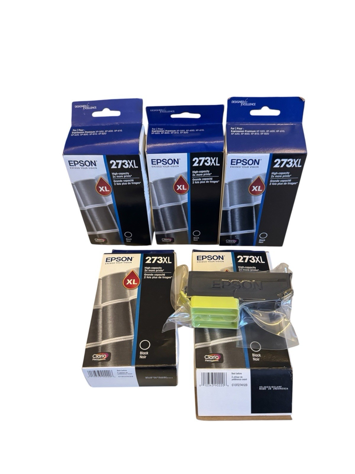 LOT OF 5 NEW SEALED Genuine Epson 273XL Black Ink cartridges EXP 2023 