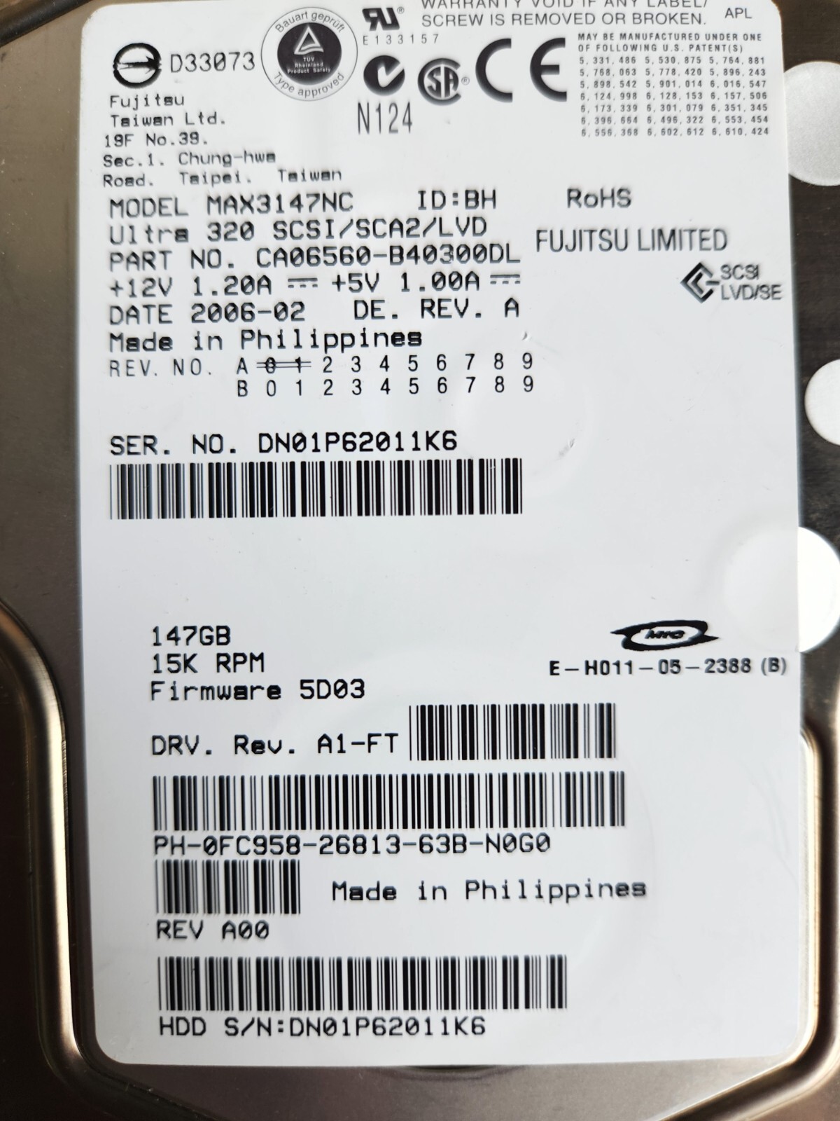 Fujitsu CA06560-B40300DL 147GB Hard Drive (#163)