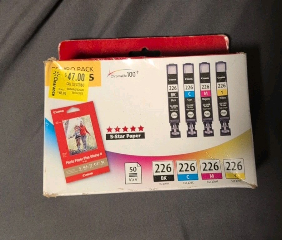 Genuine Canon CLI-226BK/C/M/Y 4 Ink Cartridges & Photo Paper Combo Pack New