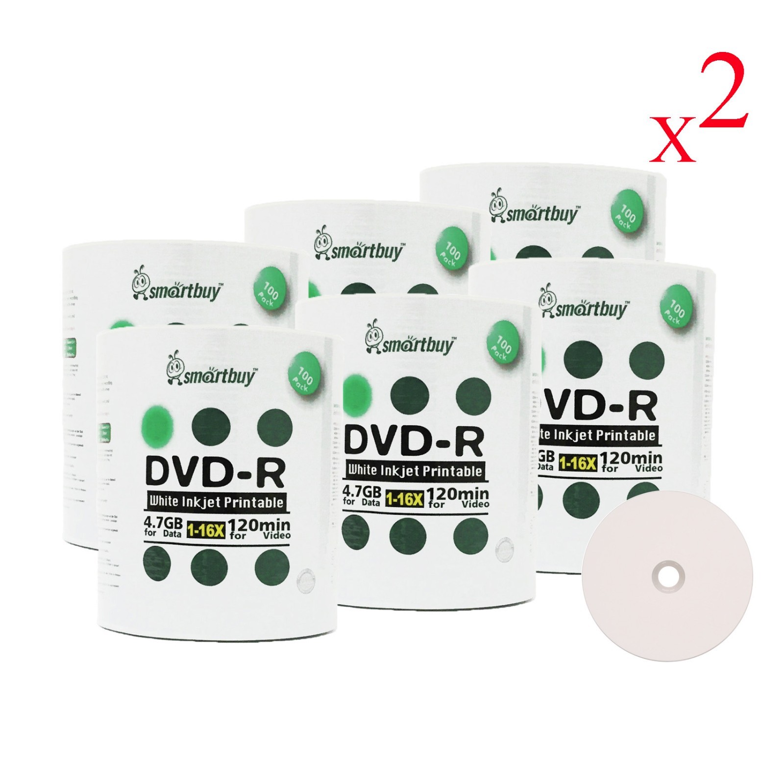1200-Pack SmartBuy DVD-R 16X 4.7GB White Inkjet Hub Printable Record Media Disc