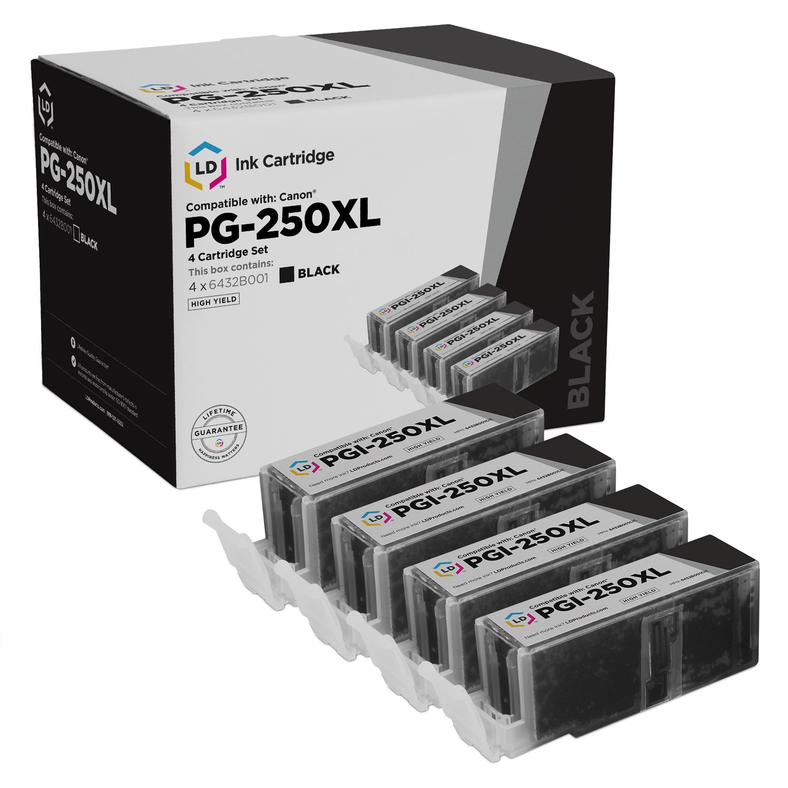 LD Comp Canon 6432B001 PGI-250XL 4pk HY Black MX922 MX722 MG5422 MG7120