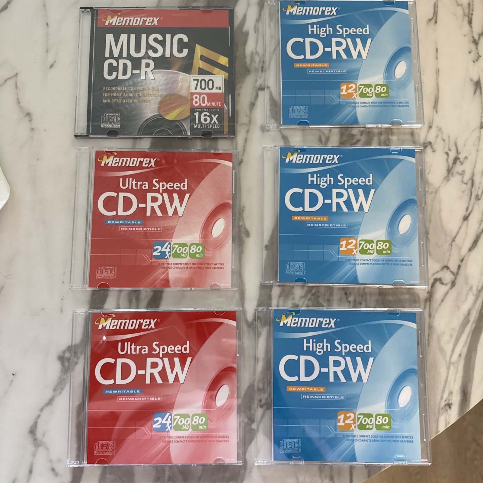 Assorted Lot of  6 Memorex CDs 1 Music CDR 2 Ultra Speed CD-RW,3HighSpeed CD-RW