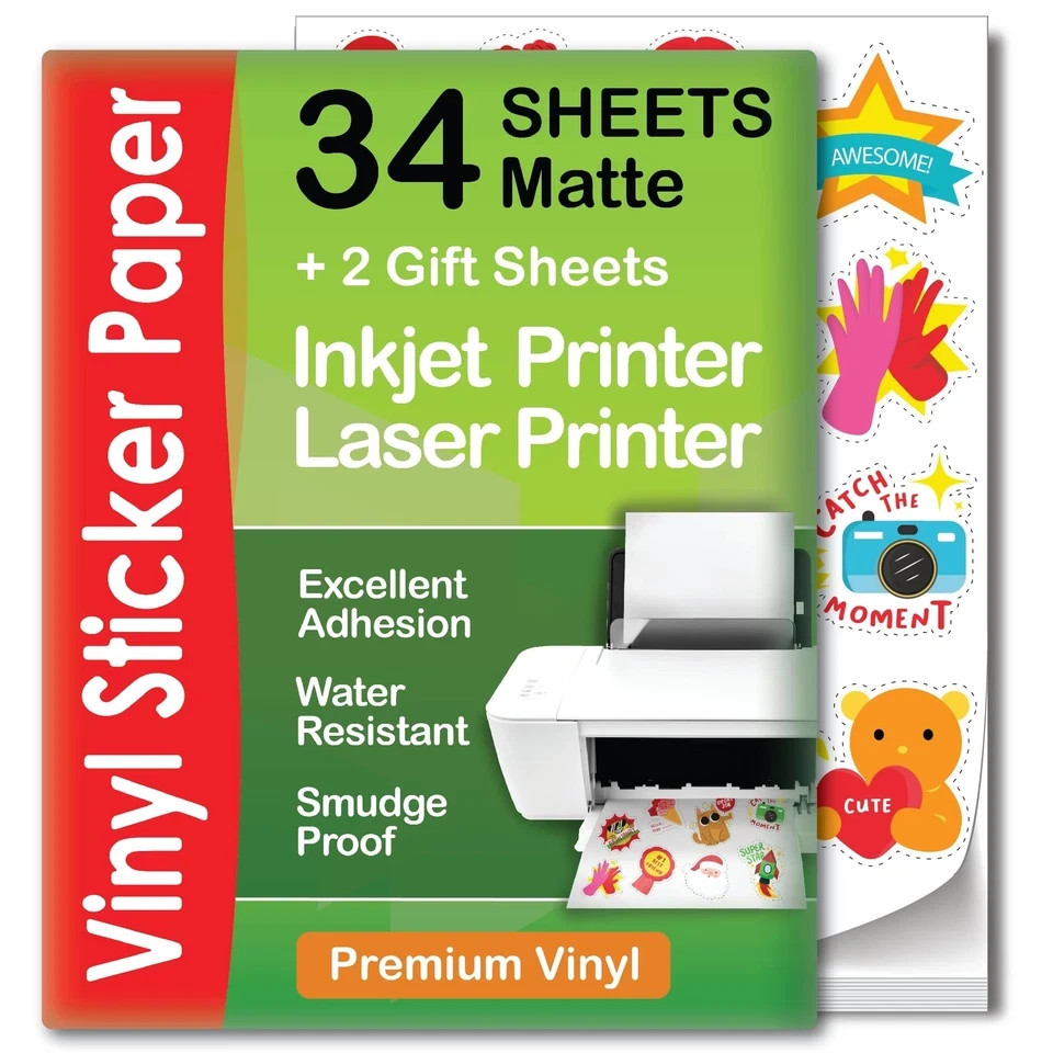 Papel adhesivo de vinilo imprimible impermeable, papel autoadhesivo blanco.