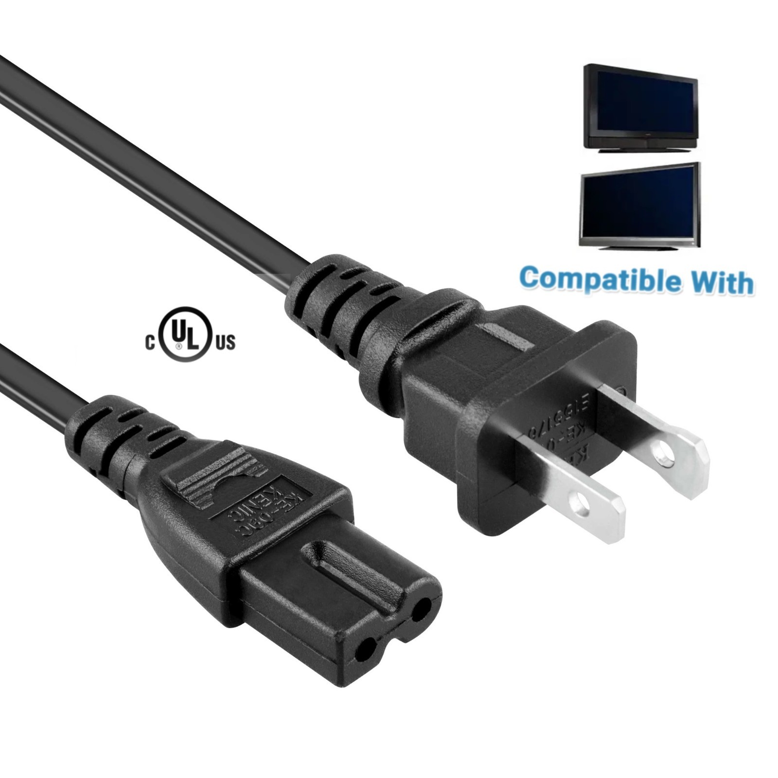 2 Prong 6FT UL AC Power Cord for Vizio Sharp Sanyo Emerson LED TV LCD