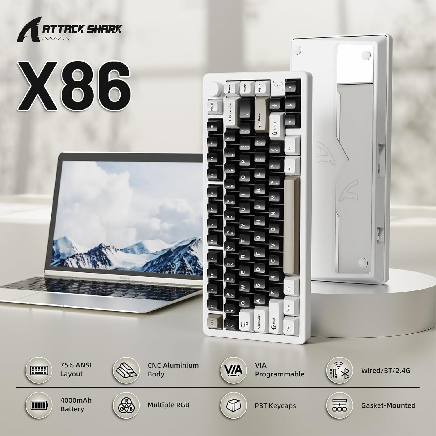 ATTACK SHARK X86 75% Wireless Mechanical Keyboard - CNC Aluminum Gasket Mount
