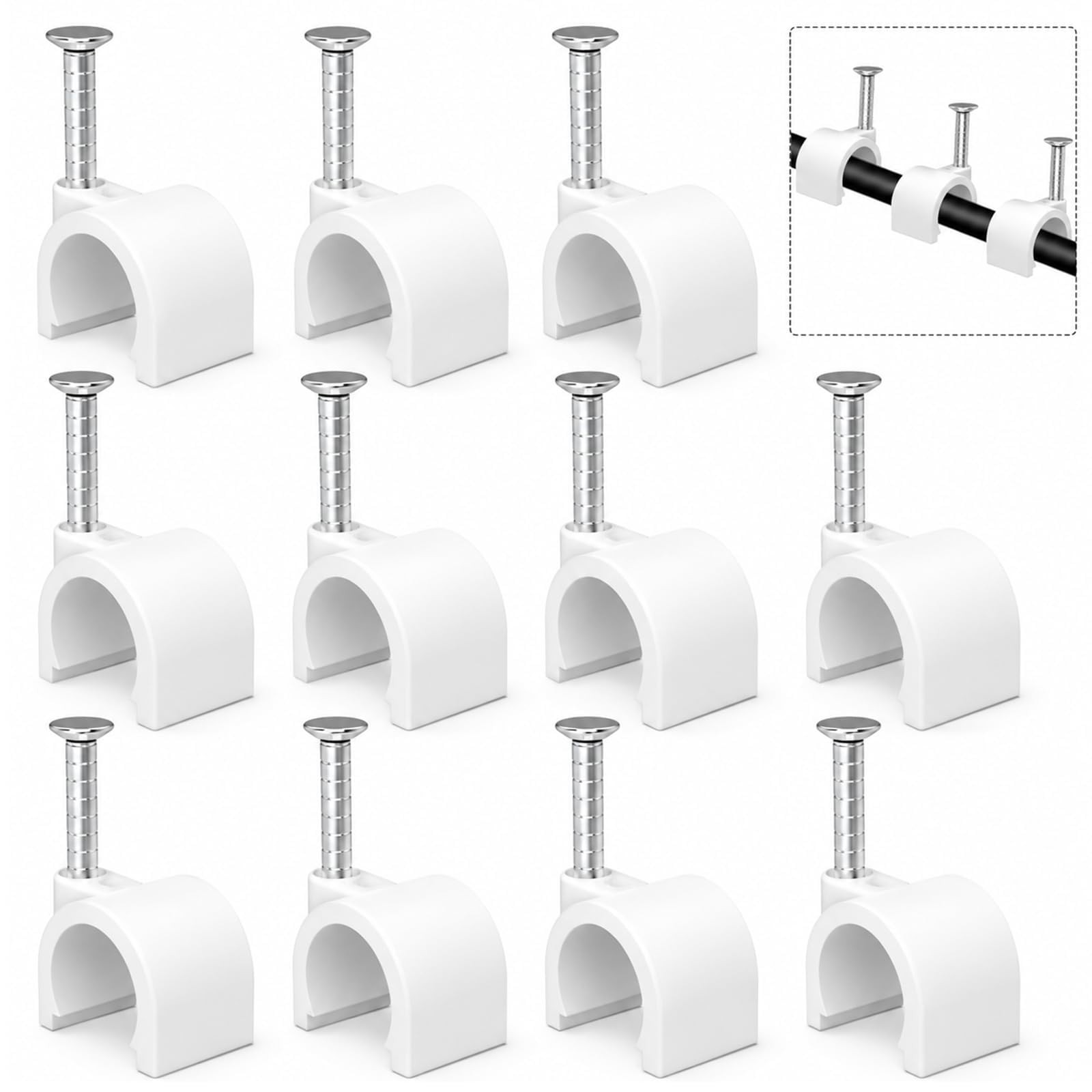 100pcs 10mm Nail In Cable Clips Wire Holders Cord Organizer Wall Mount Tacks Set