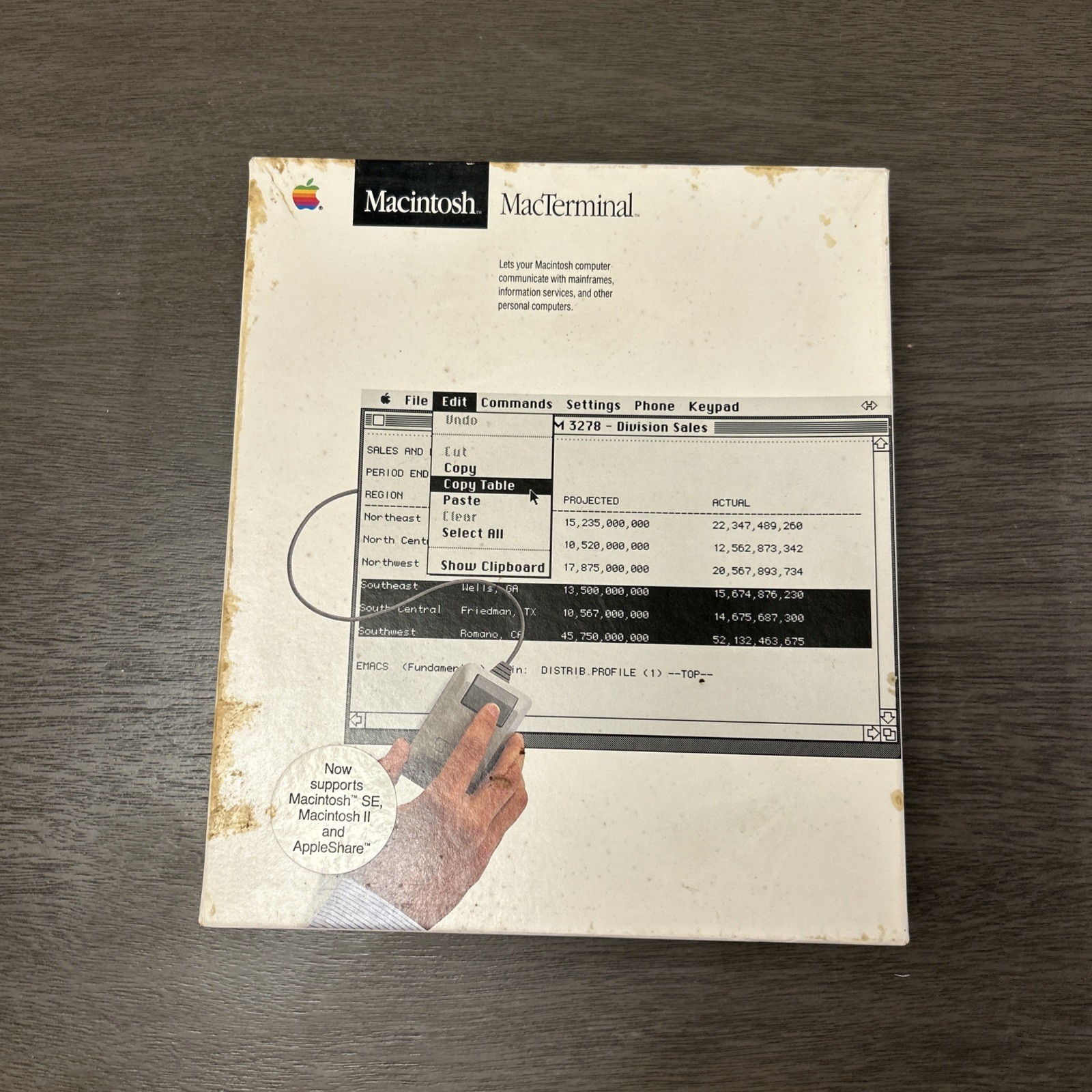 Macintosh MacTerminal M0521 Version 1.0. Vintage Apple software 1984 Big Box