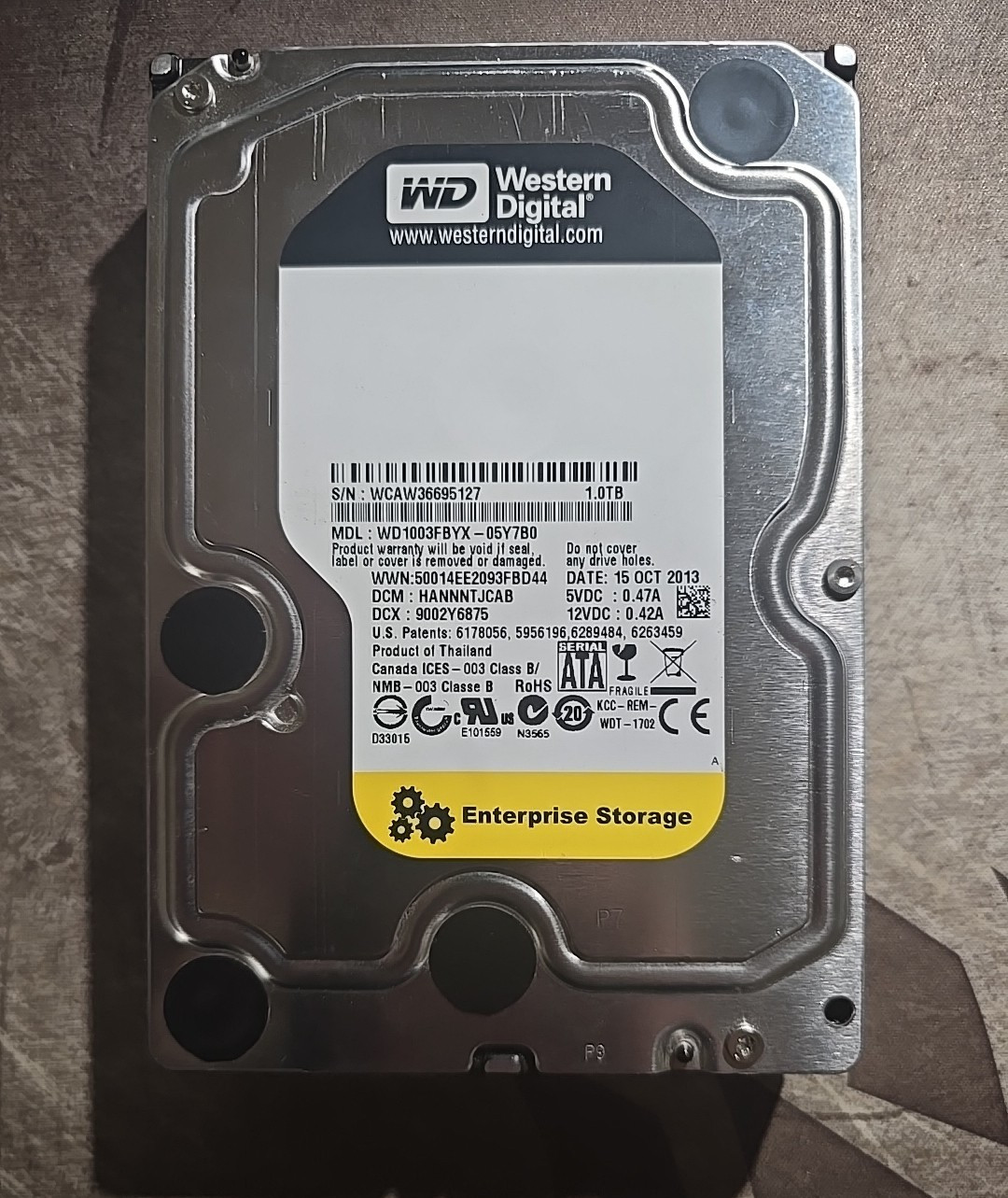 1TB Sata HDD OCT/2013 WD WD1003FBYX-01Y7B2 HARNHTJAAB (WCAW) Thailand 3.5" 