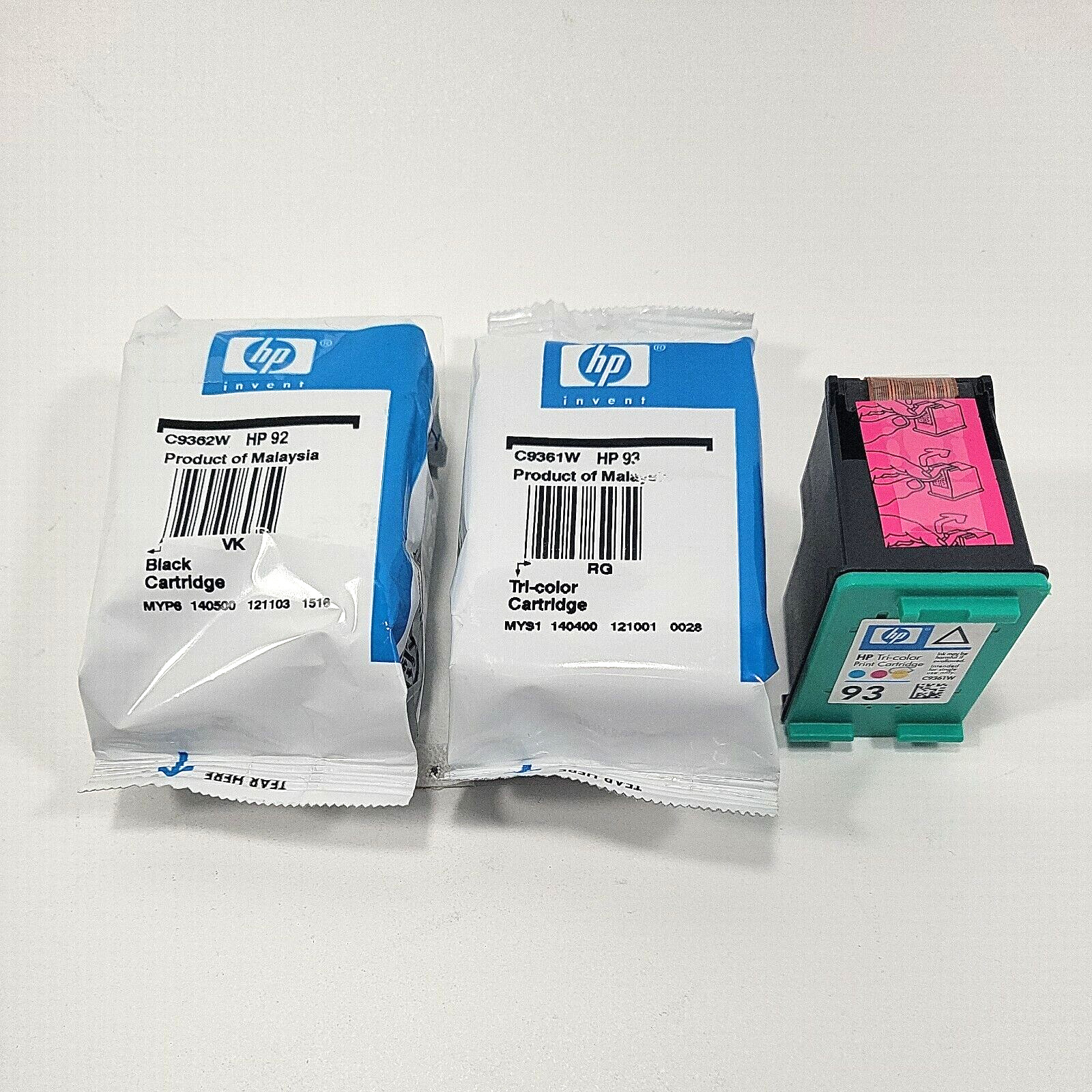 One HP 92 Black & Two  93 Tri-color Printer Ink Cartridges  (C9513FN) NEW