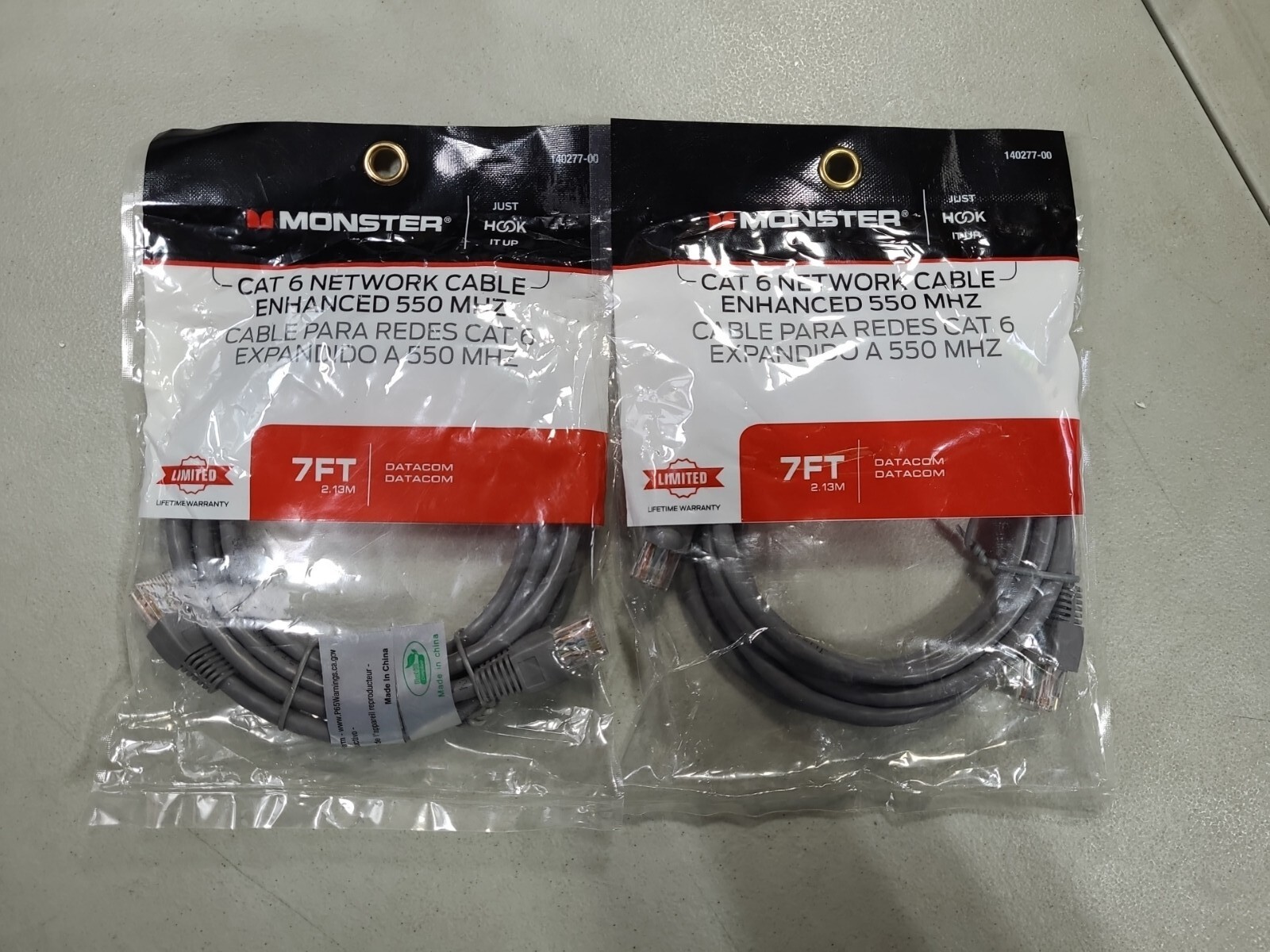 2x Monster 140277-00 Cat 6 Network Cable ENHANCED 550 MHZ JUST HOOK IT UP 