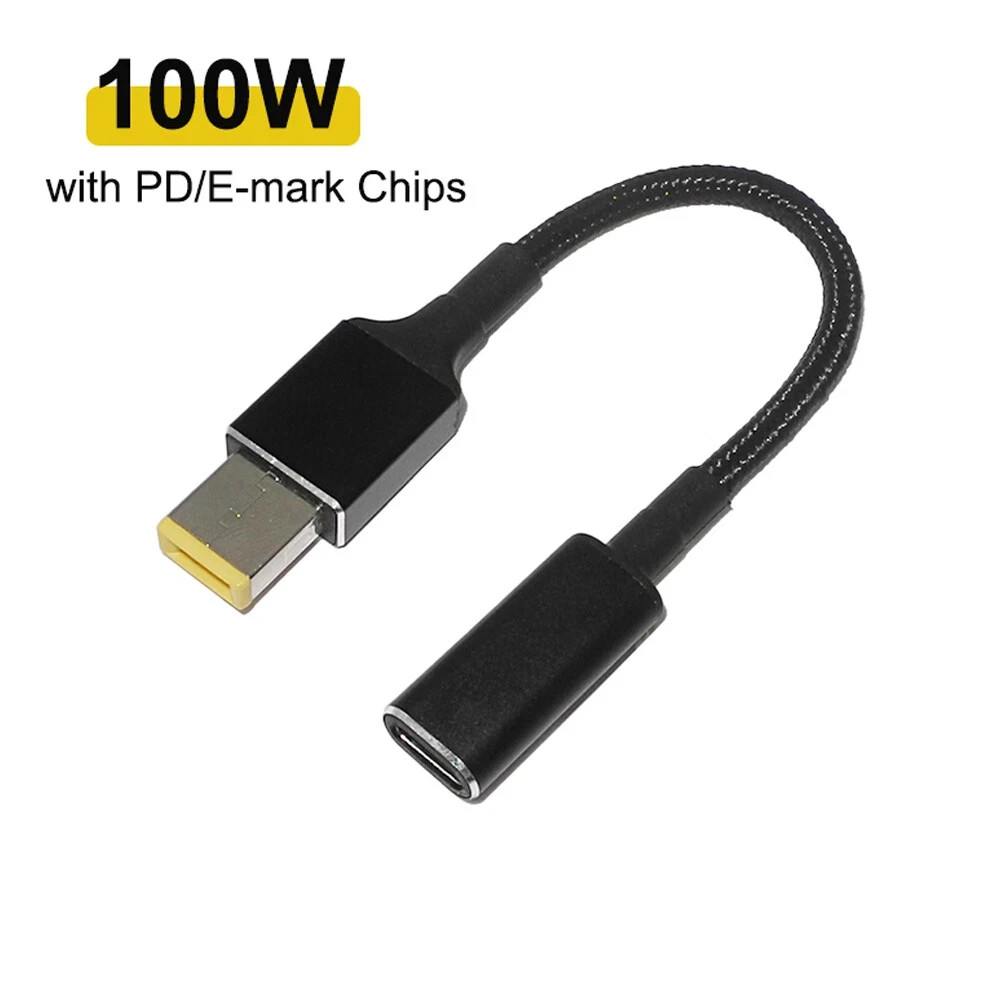 100W USB Type C Female to Slim Square Tip PD Charger Power Cable for Lenovo
