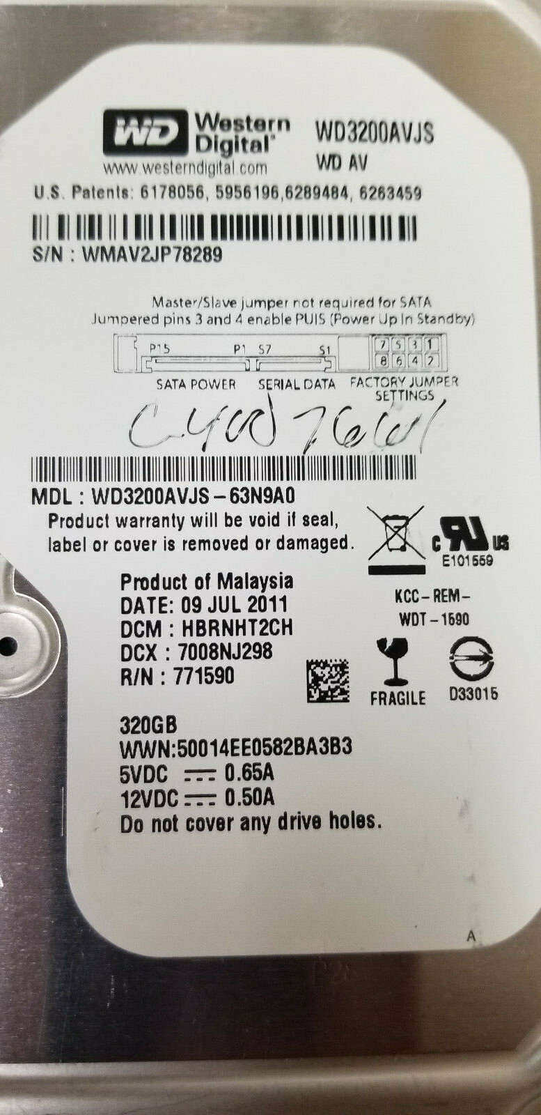 WD WD3200AVJS-63N9A0 320GB 3.5" Hard Drive DCM: HBRNHT2CH WD3200AVJS