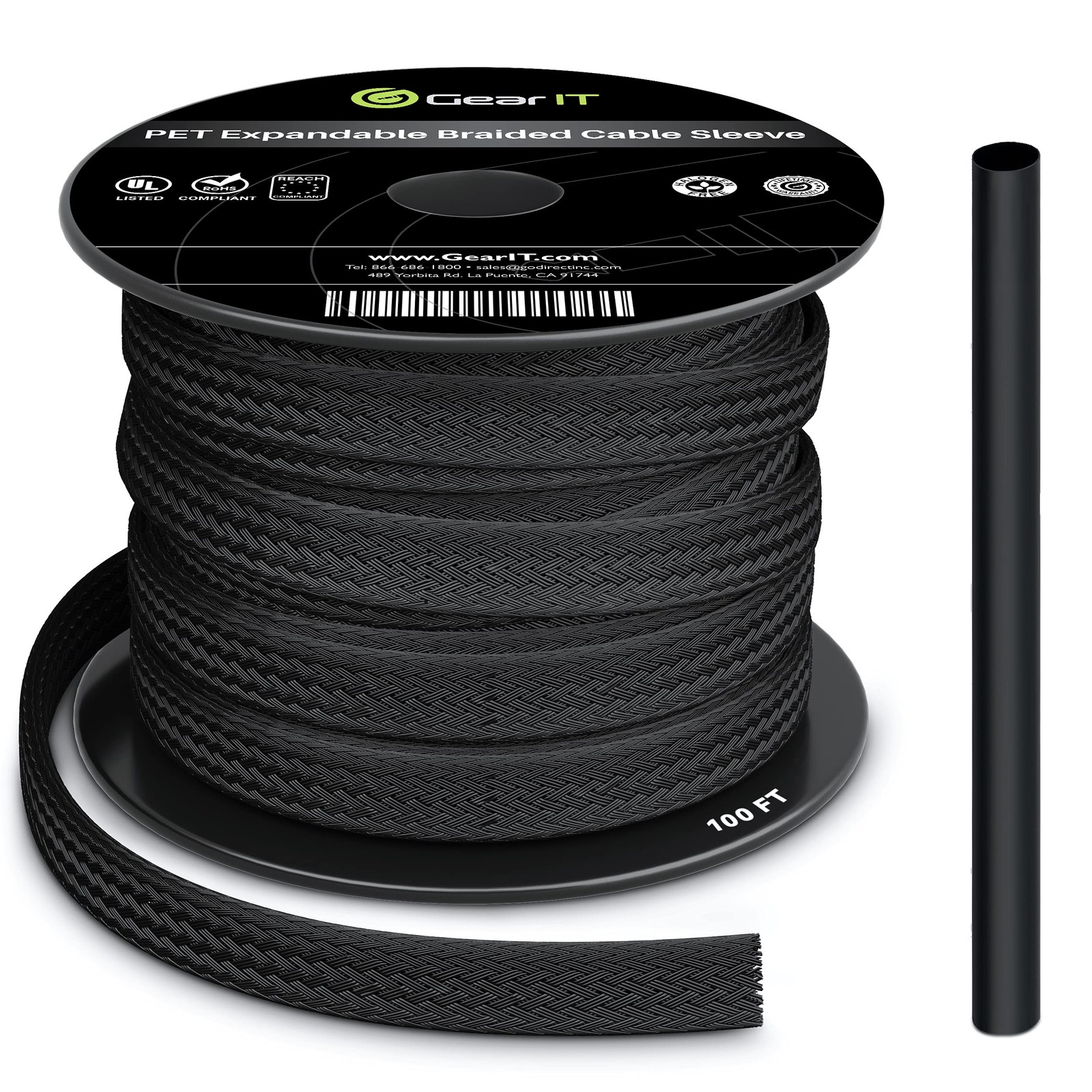 GEARit 100ft Black 1/4 Inch PET Expandable Cable Management Sleeve Wire Loom ...