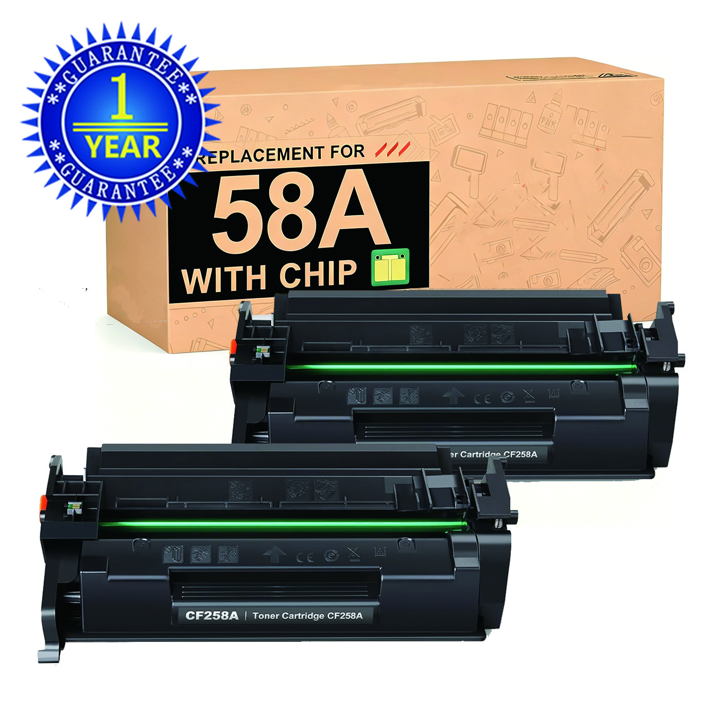 2PK CF258A 58A Toner Cartridge For HP LaserJet Pro M404 M404dn M428fdw With Chip