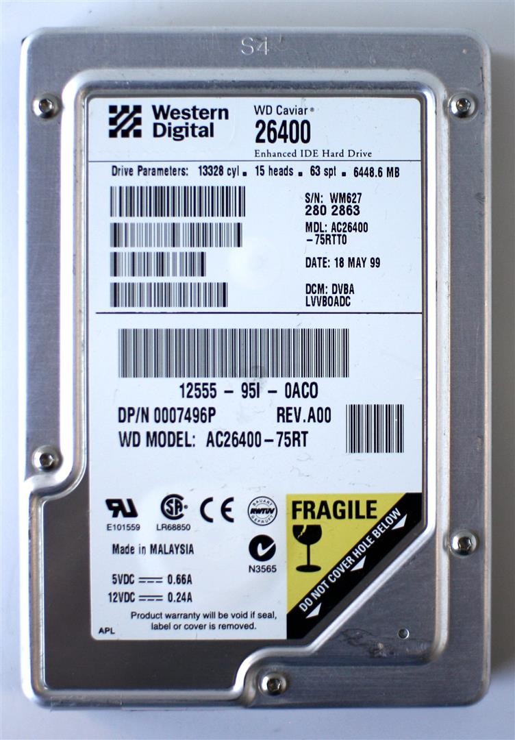 6.4gb wd caviar ac26400-75rtt0, dp/n 0007496p rev. a00