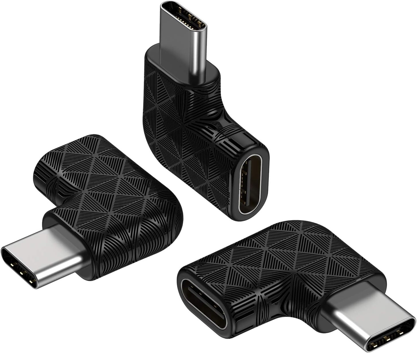 USB C Male to Female Right Angle Adapter - 3 Pack, Perfect for Laptops & Phones