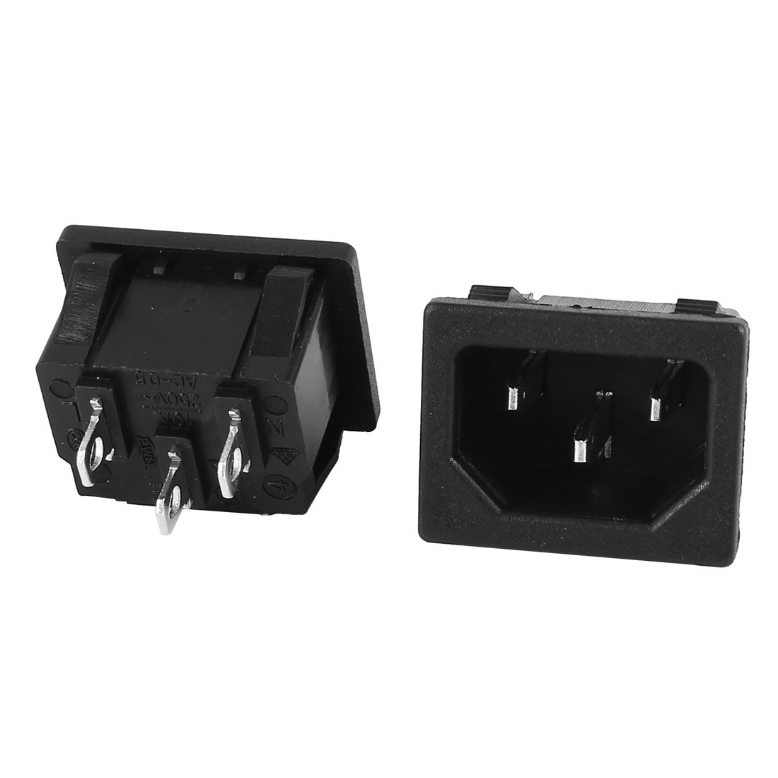 2 Pcs C14 Male 3P Panel Mounting AC Power Socket Adapter 250V 10A Black