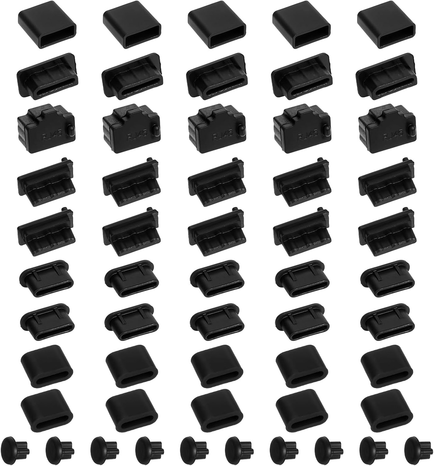 55pcs USB Port Caps Silicone Dust Cover Protector for USB A C and RJ45 Ports