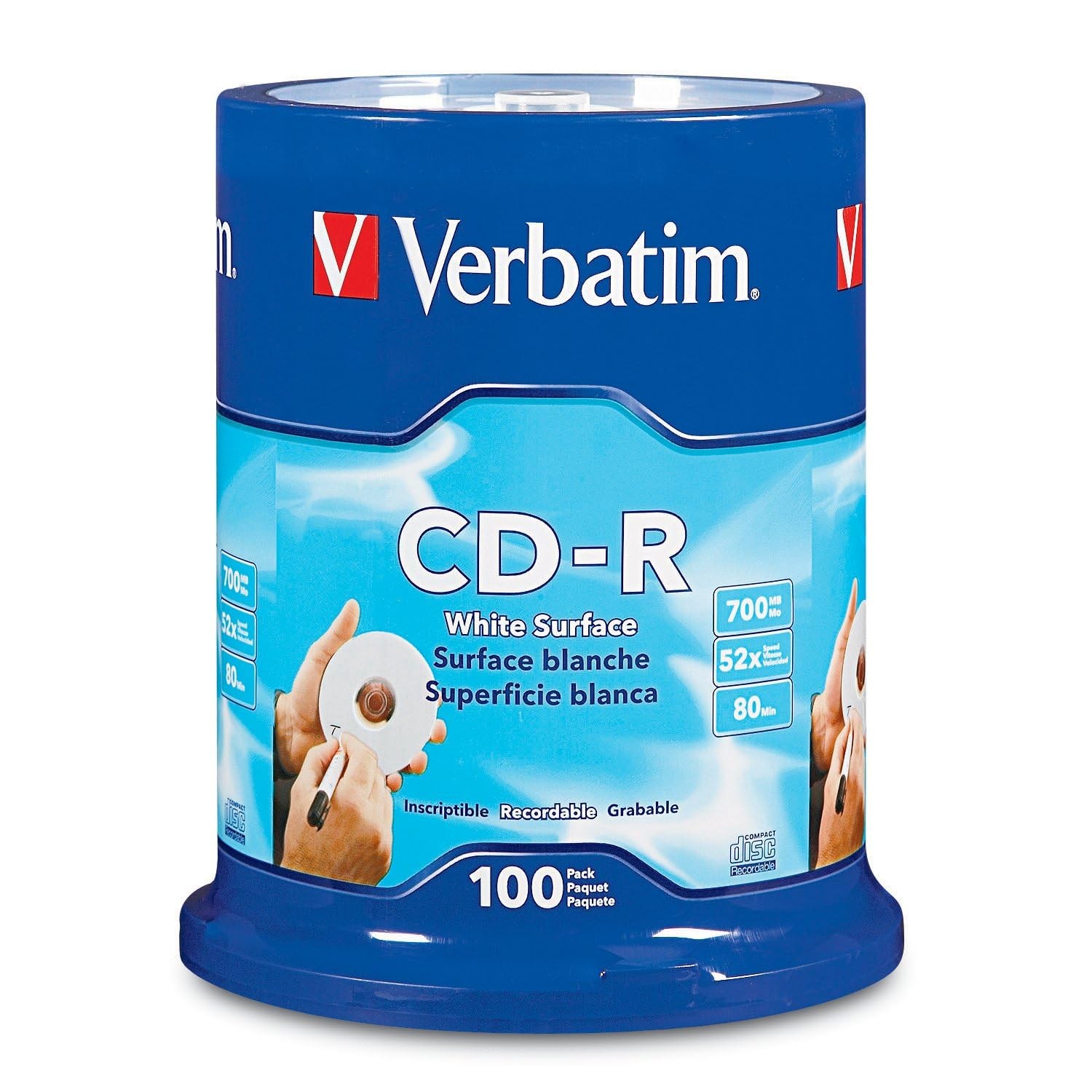 Verbatim 100 Pack Blank CD R Discs 700MB 52X Spindle High Grade Storage Media