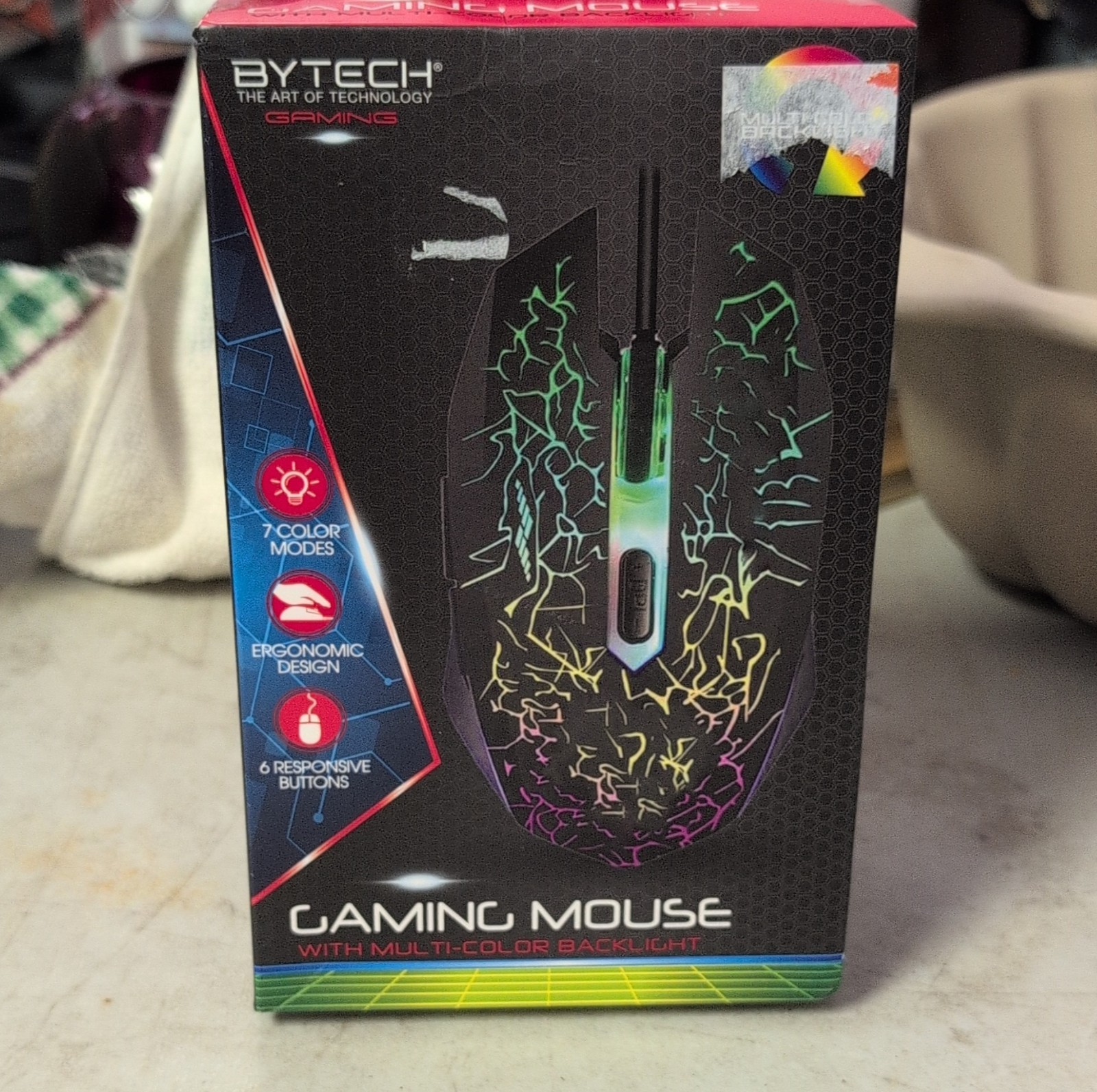 Bytech Wired Gaming Mouse, Ergonomic, Adjustable DPI, LED, 6 Buttons, Multicolor