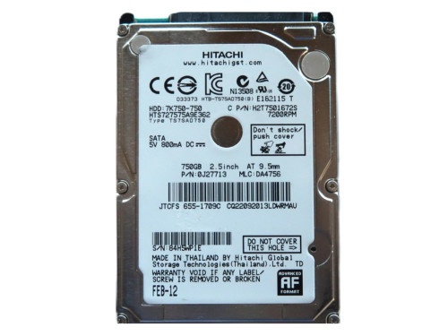 Hitachi HTS727575A9E362 750GB 7.2K 3G 2.5in SATA Hard Drive 0J27713